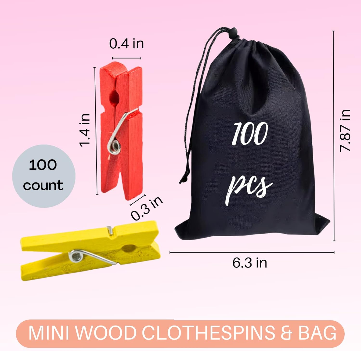 Small Clothespins 14 Inch 100 PCS Birchwood Mini Clothespins with Storage Bag