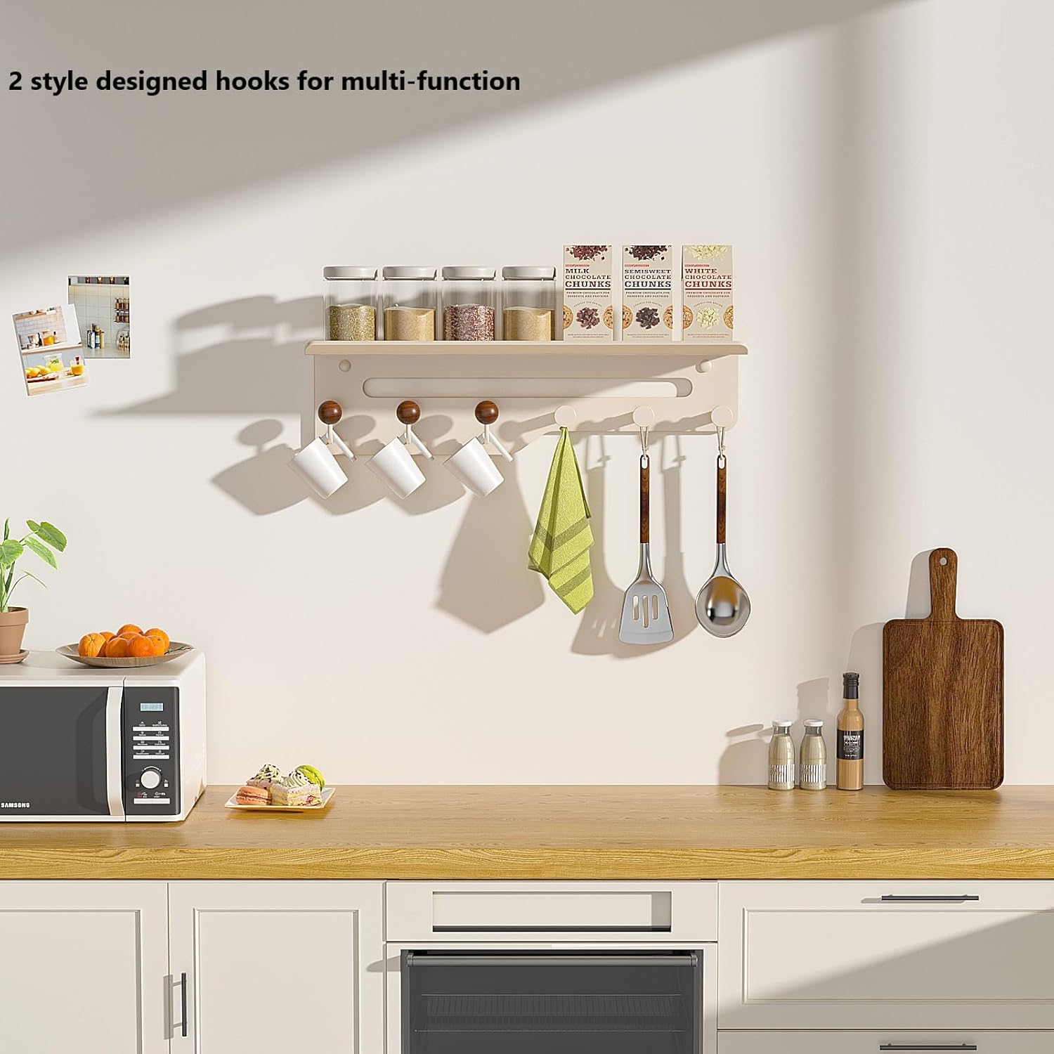 Modern Wall Mount Coat Rack with 6 Hooks and Shelf