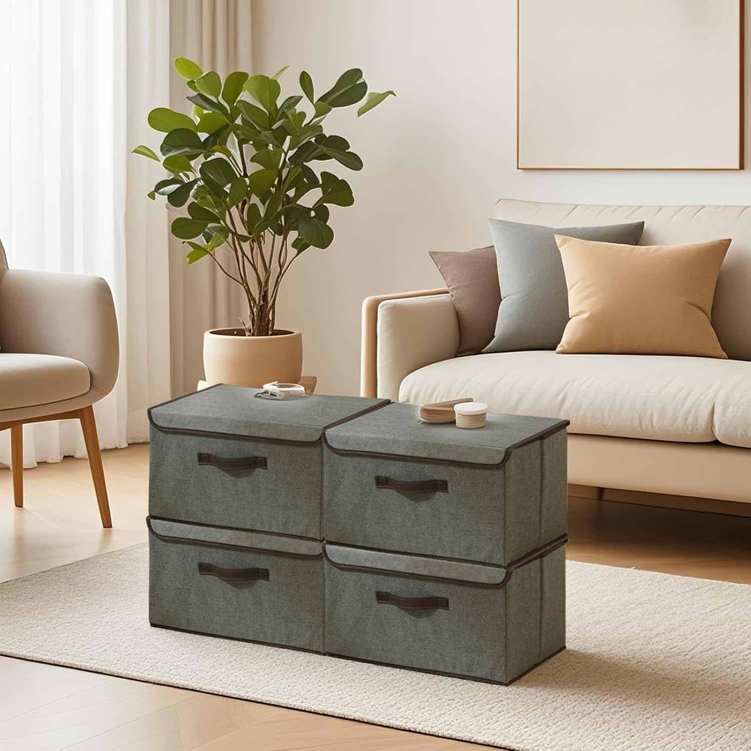4Pack Large Storage Bins with Lid Grey