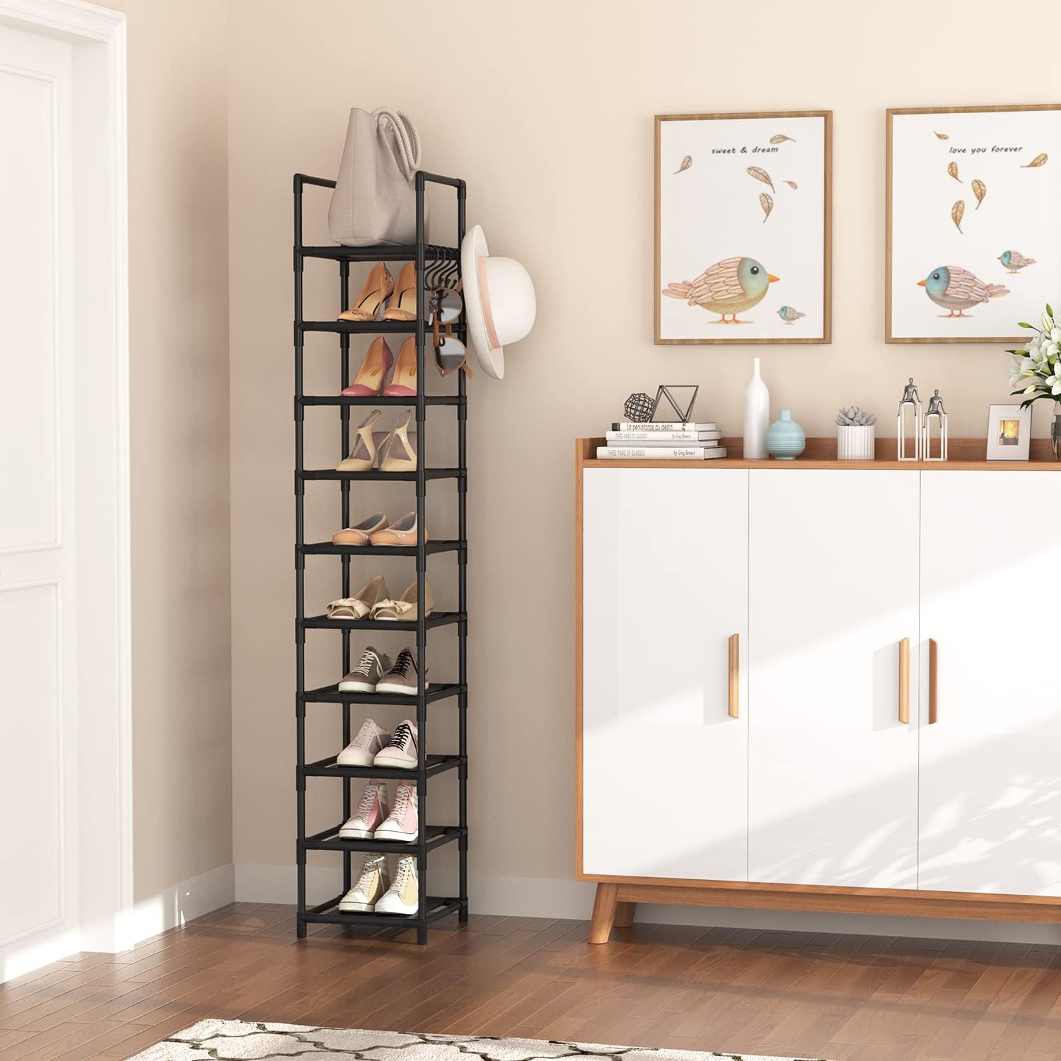 Tall Narrow Shoe Rack for Entryway 10 Tier Storage