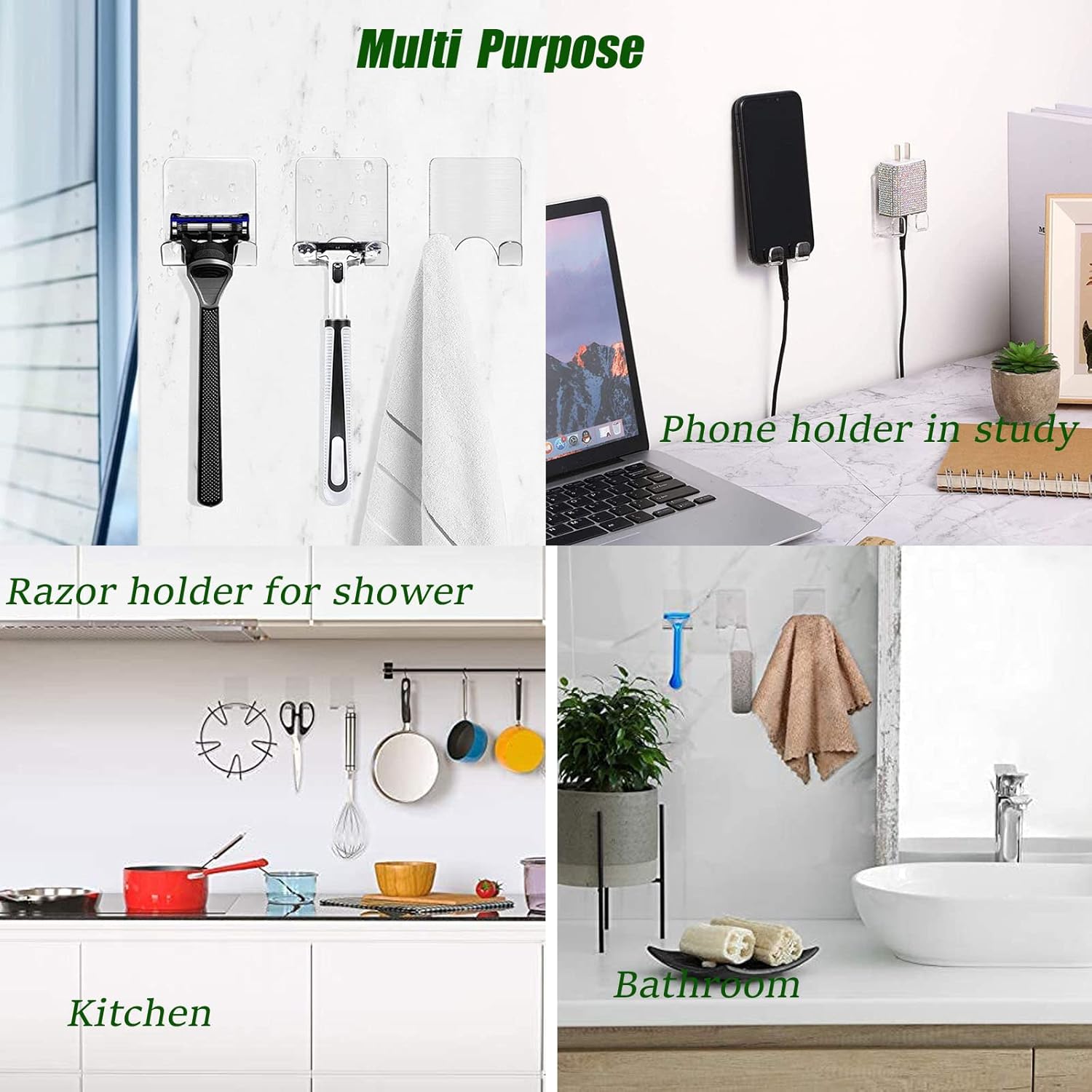 Clear Adhesive Hooks 4pcs Shower Wall Razor Holder