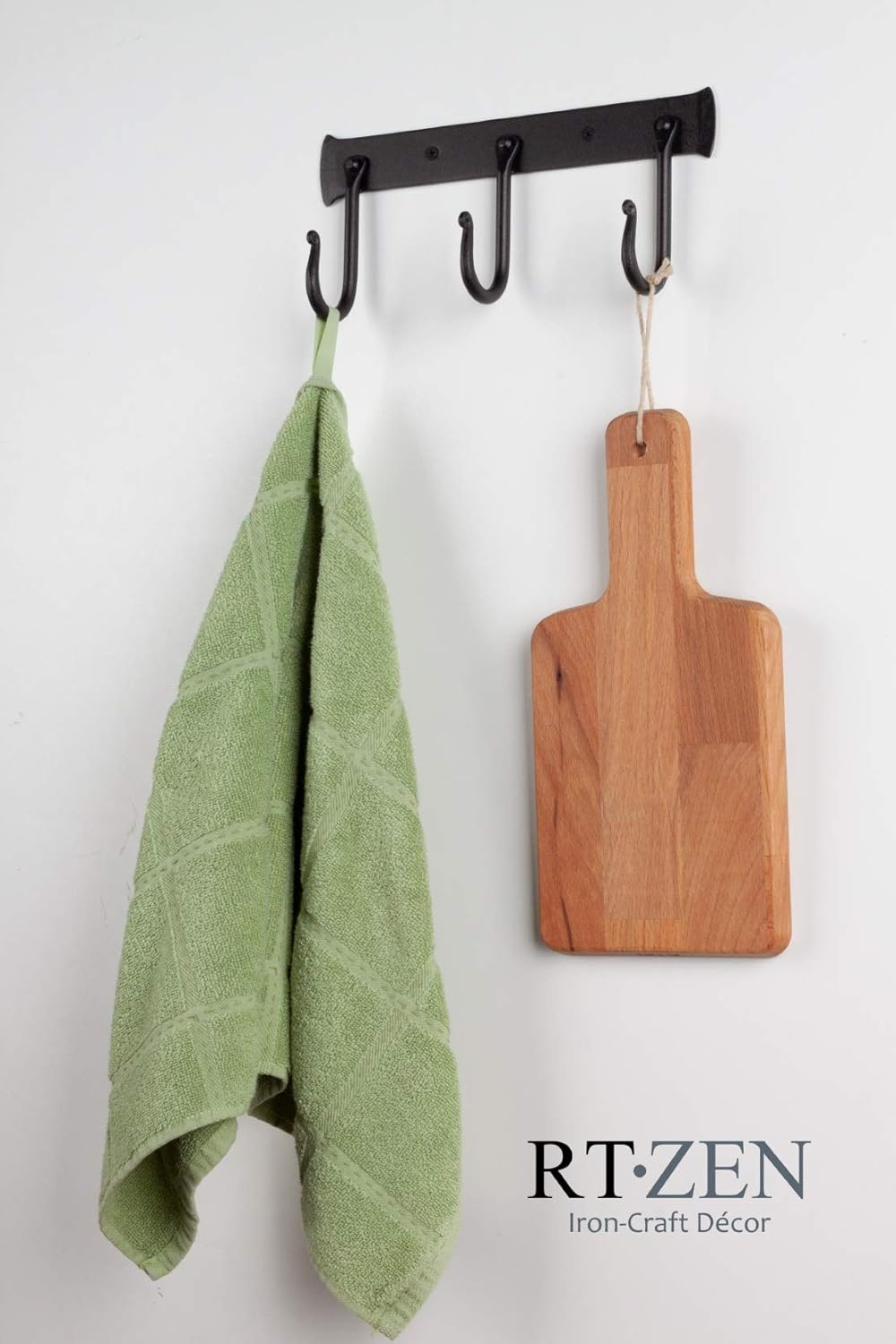 RTZEN Wall Mount Hook Set - 3 Pack Wrought Iron Black Coat Hooks for Entryway and Bathroom