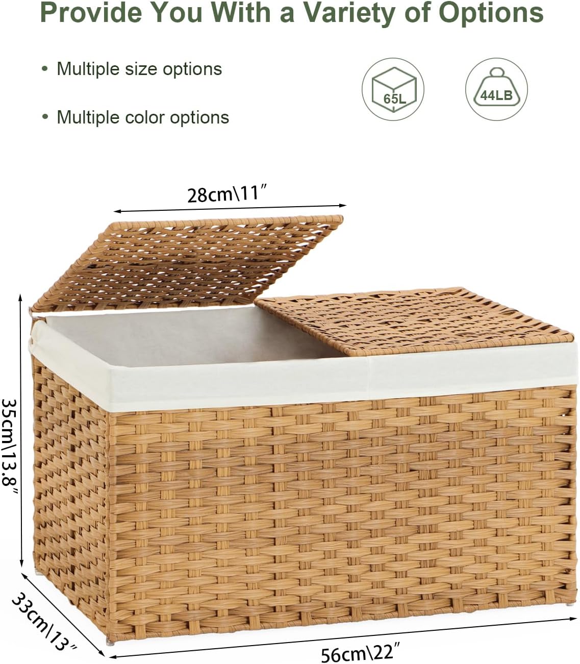 Storage Basket with Lid Rattan Woven 2 Lids 172 Gallon Foldable