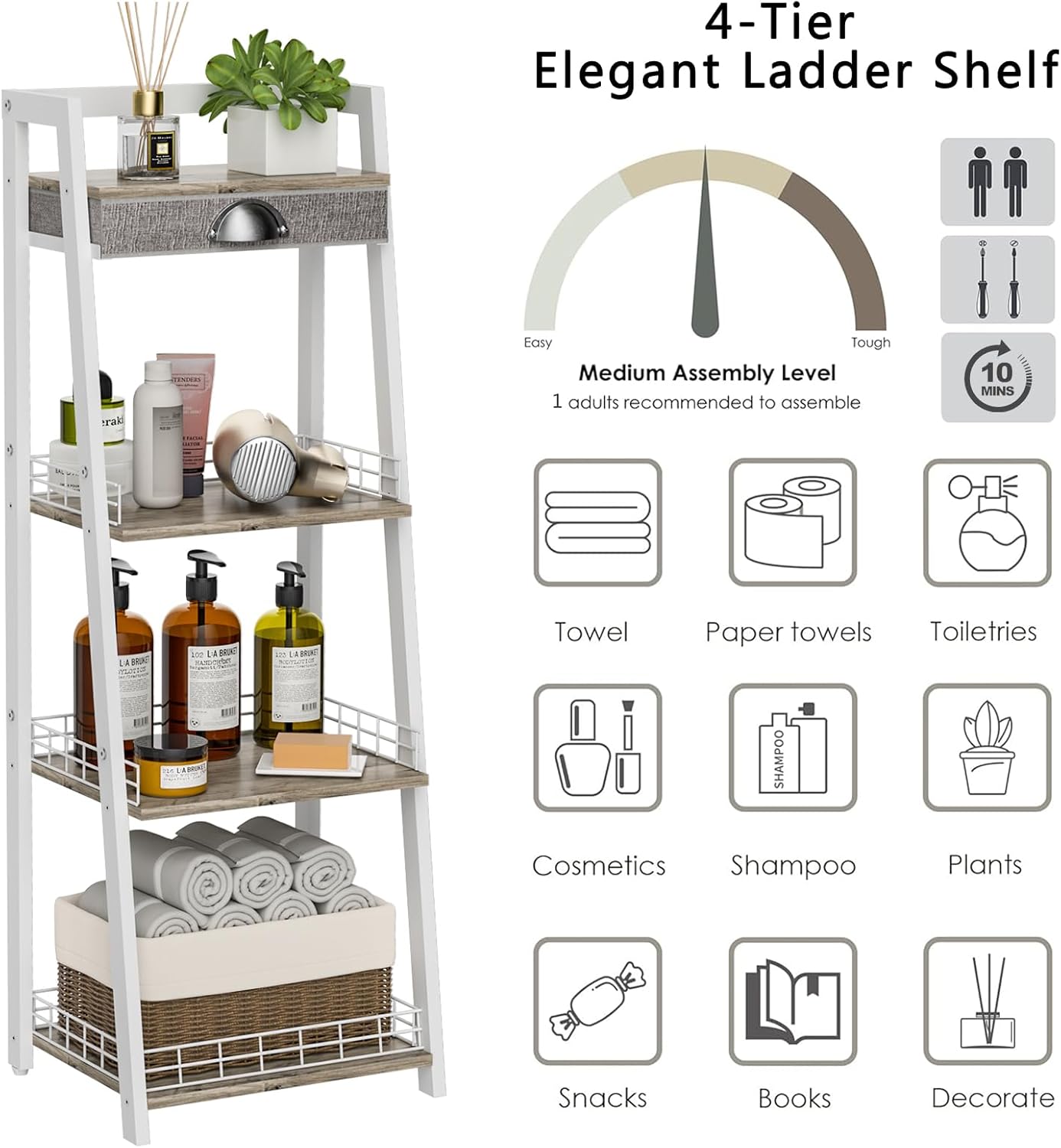 Keomaisyto 4-Tier Ladder Shelf White