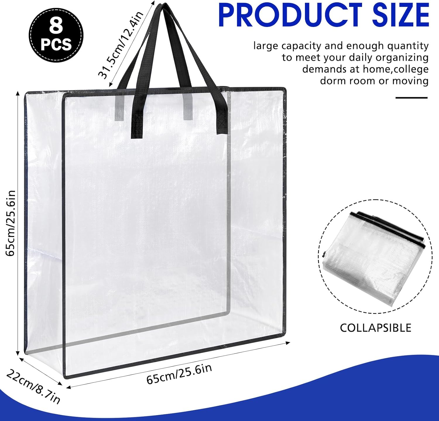 8 Pcs Clear Storage Bags with Handle and Zipper