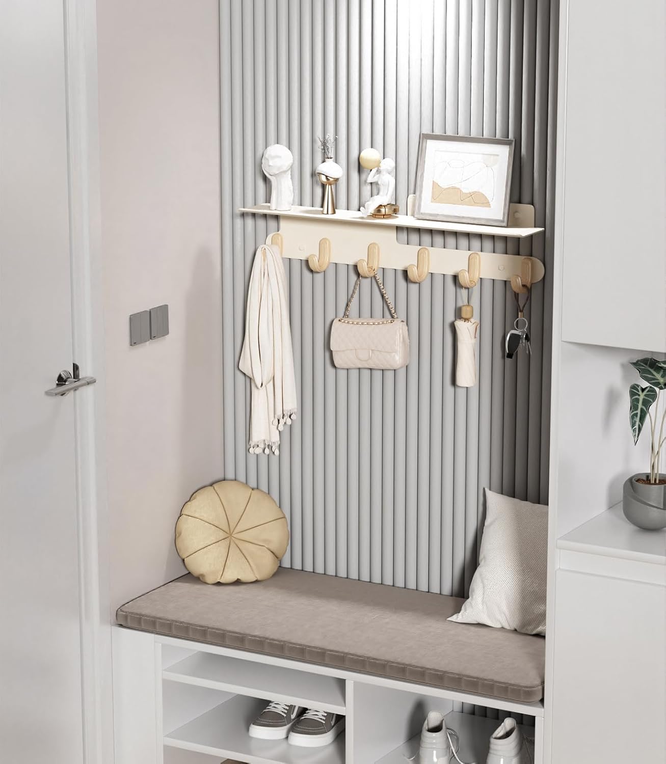 Modern Wall Hooks with 22 Inch Shelf and 6 Hooks