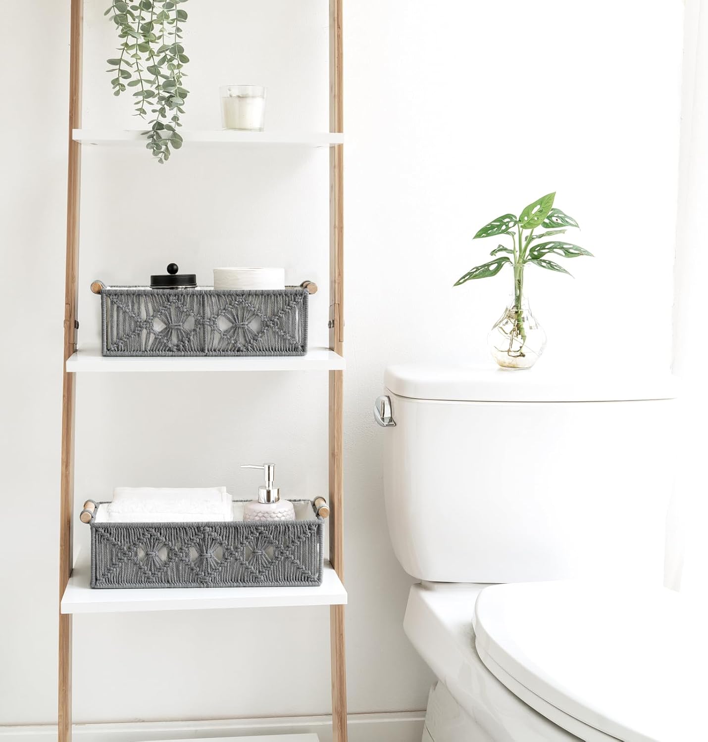 Mkono Macrame Storage Baskets Set of 2 Grey