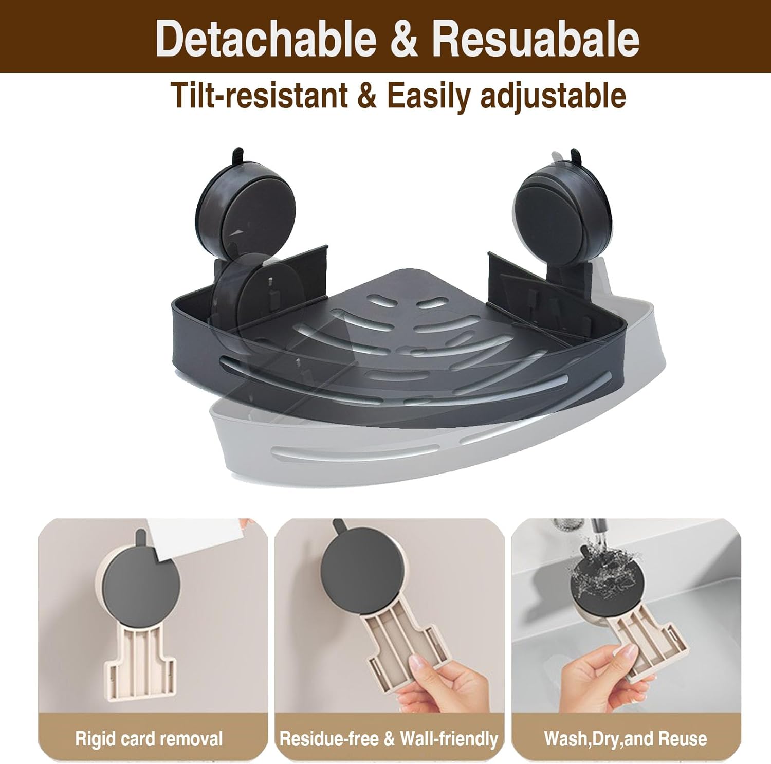 2Pack Suction Cup Corner Shelf No Drill Wall Mounted Organizer