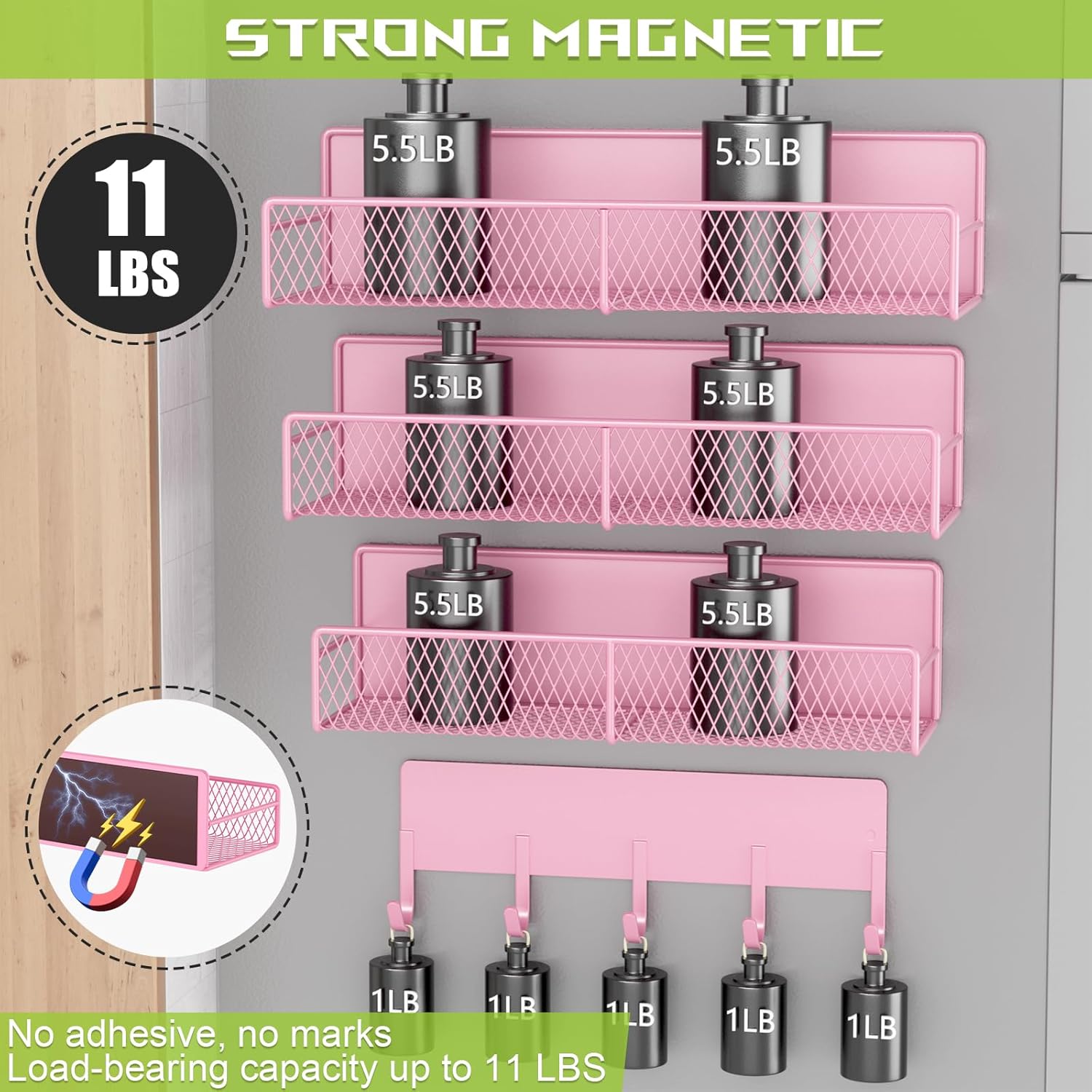 4 Pack Magnetic Shelves for Washing Machine Pink