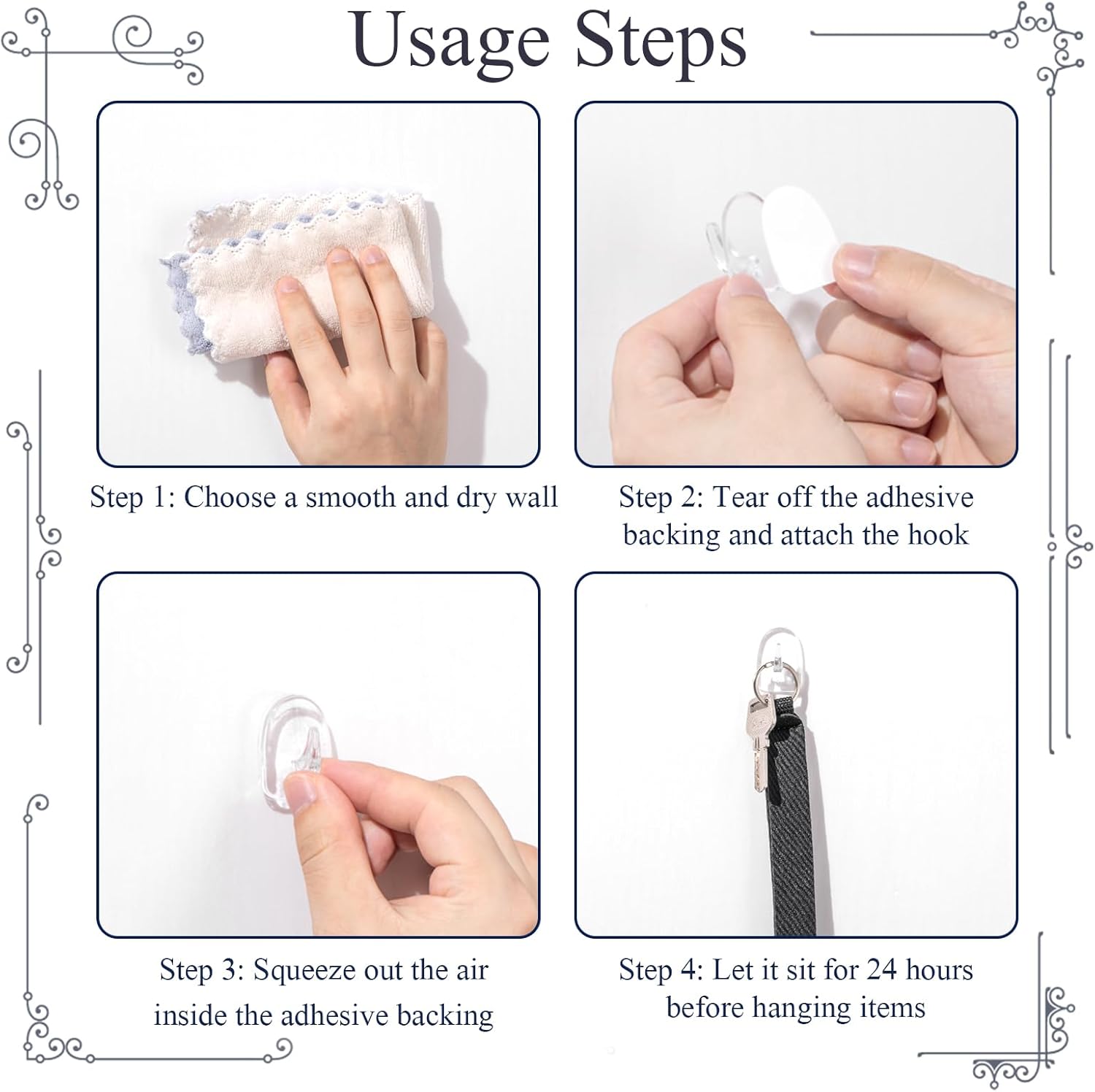 Jetec 60 Piece Clear Adhesive Wall Hooks