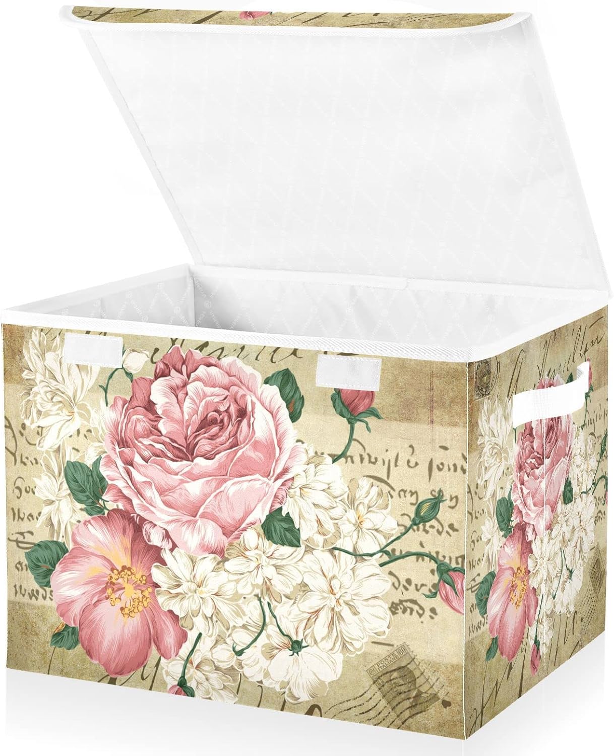 Senya Flower Storage Baskets with Lids Vintage Rose Design