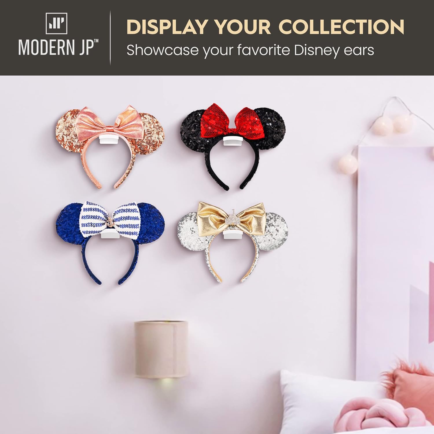 Modern JP Adhesive Hooks for Disney Ears 8-Pack - USA Patented White