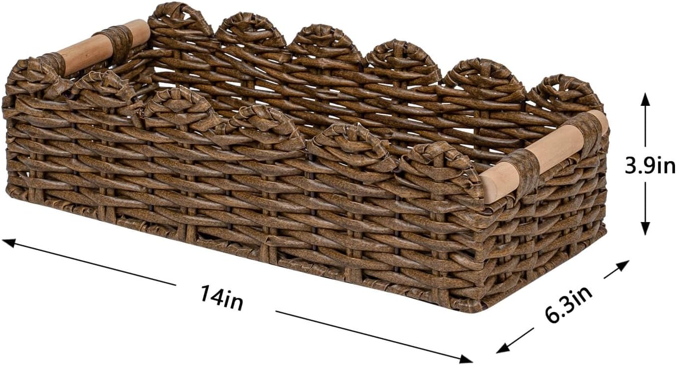 CubesLand PP Wicker Scalloped Edge Floating Shelf Basket Toilet Paper Basket Decorative Storage Container Brown