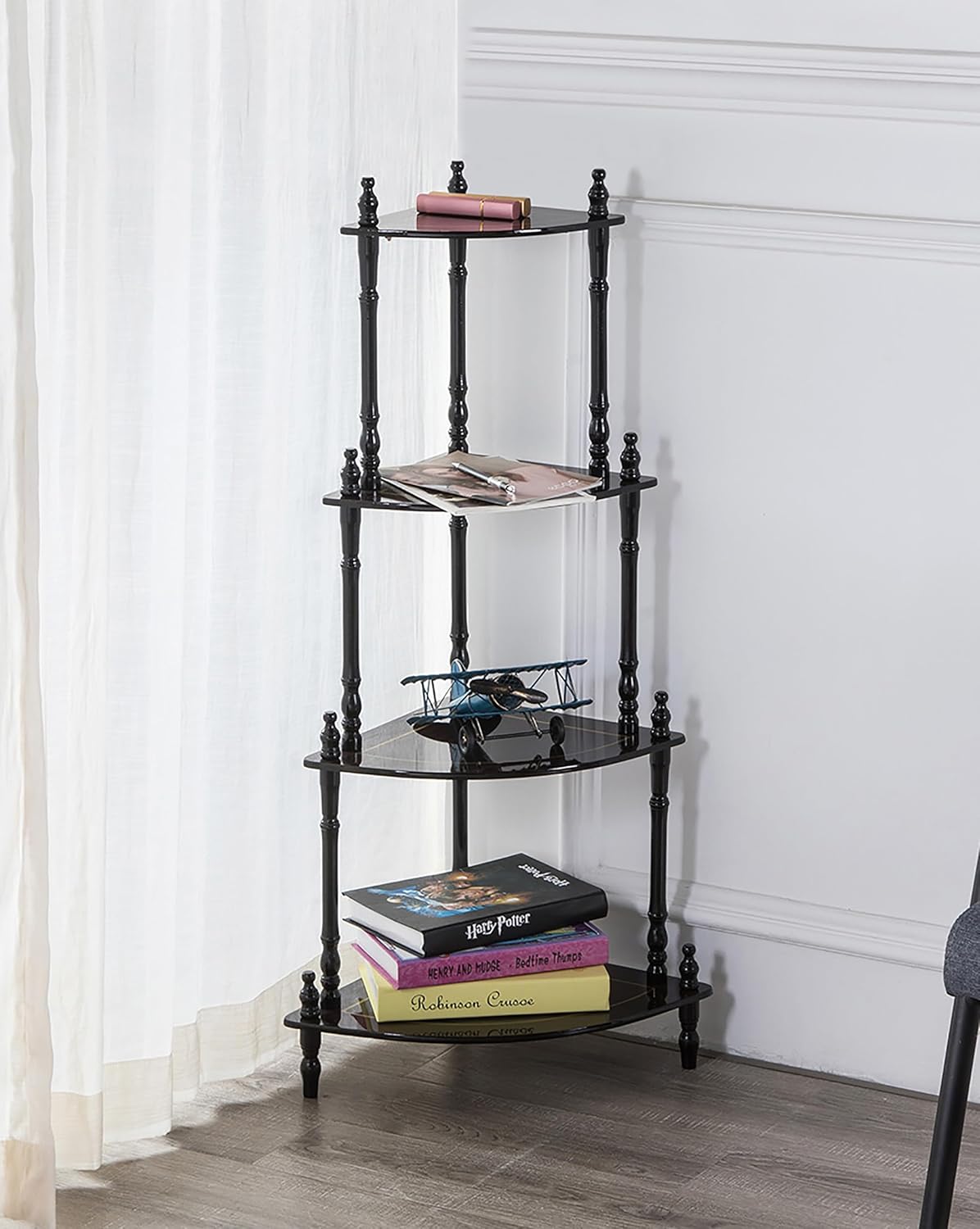 39 Inch Tall 4 Tier Wooden Corner Shelf Cherry