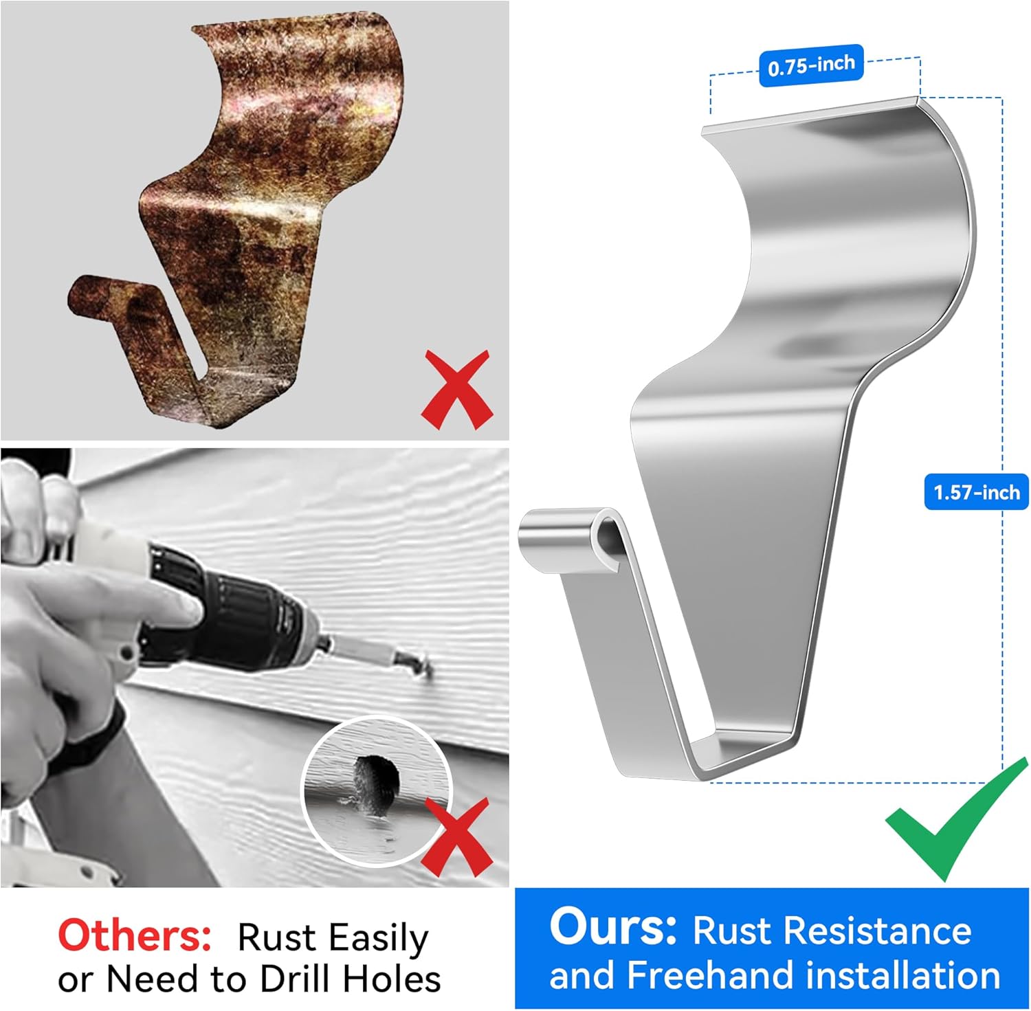 MIUKAA Vinyl Siding Hangers Hooks 8 Pack Sturdy No Hole Hooks for Hanging Outdoor Decorations