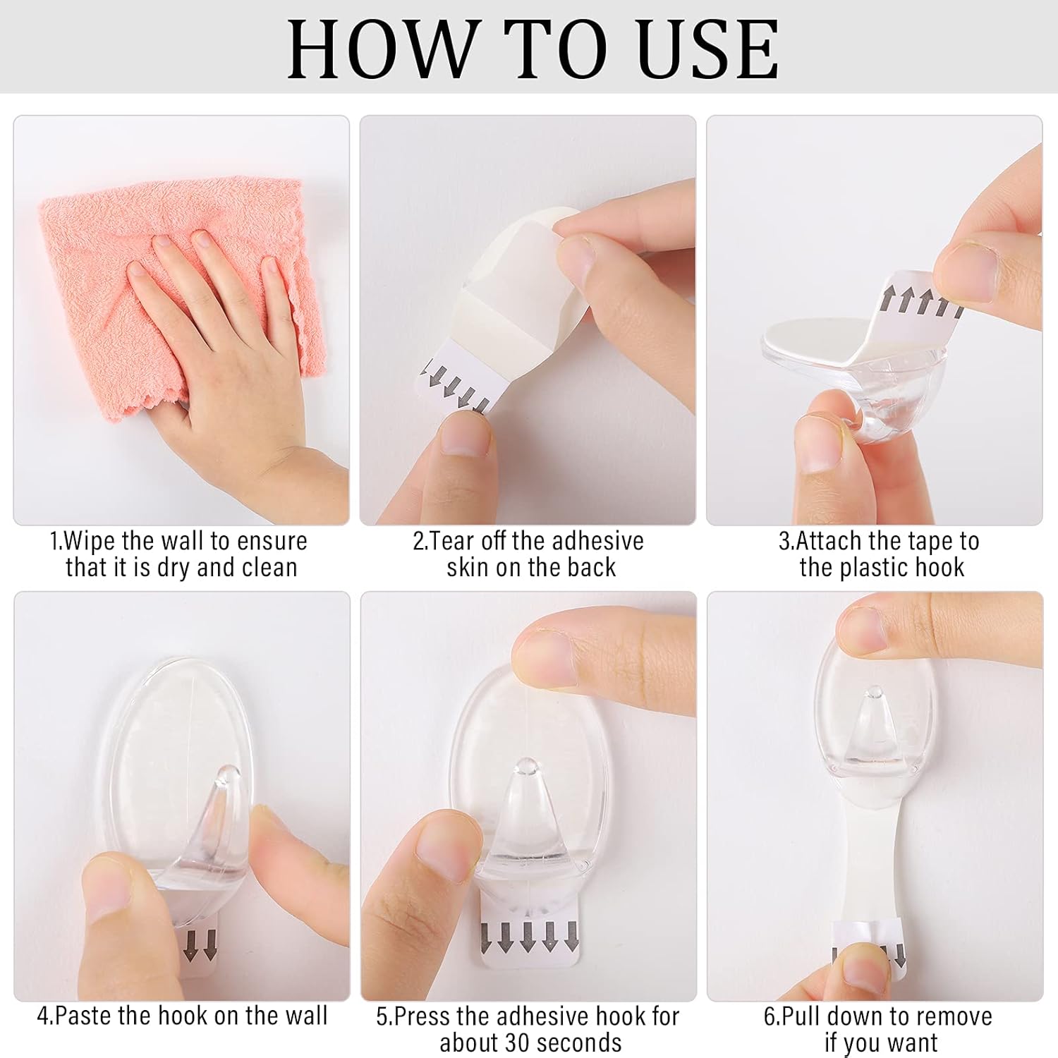 Blulu Clear Adhesive Hooks 12 Pieces Utility Waterproof Wall Hooks for Home Kitchen Bathroom Office