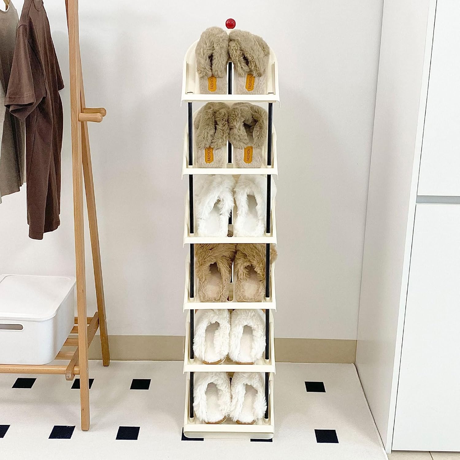 Narrow 6 Tier Plastic Shoe Rack for Home Entryway and Corner