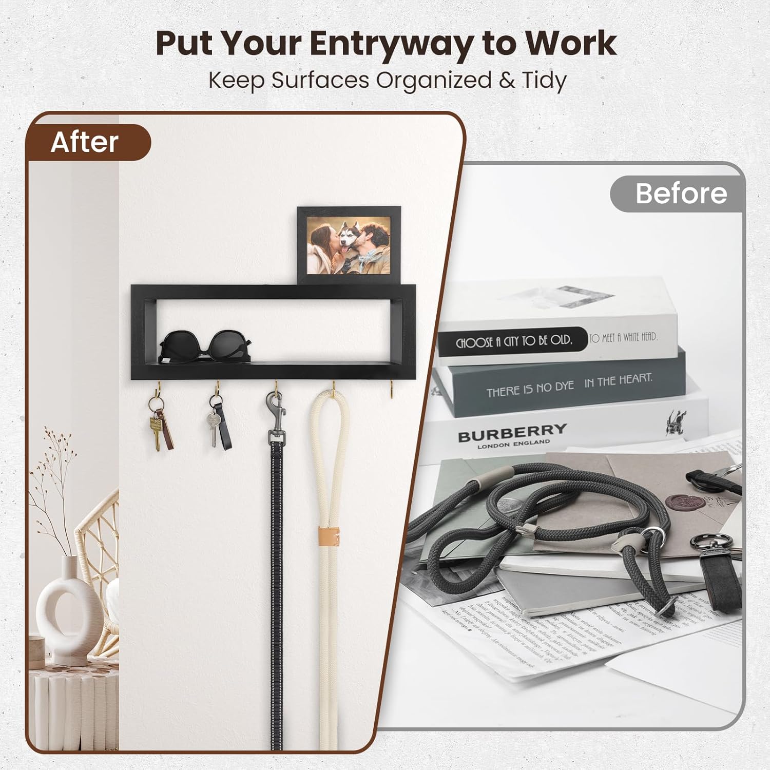 Lwenki Wall Shelf with Hooks Key and Wallet Holder