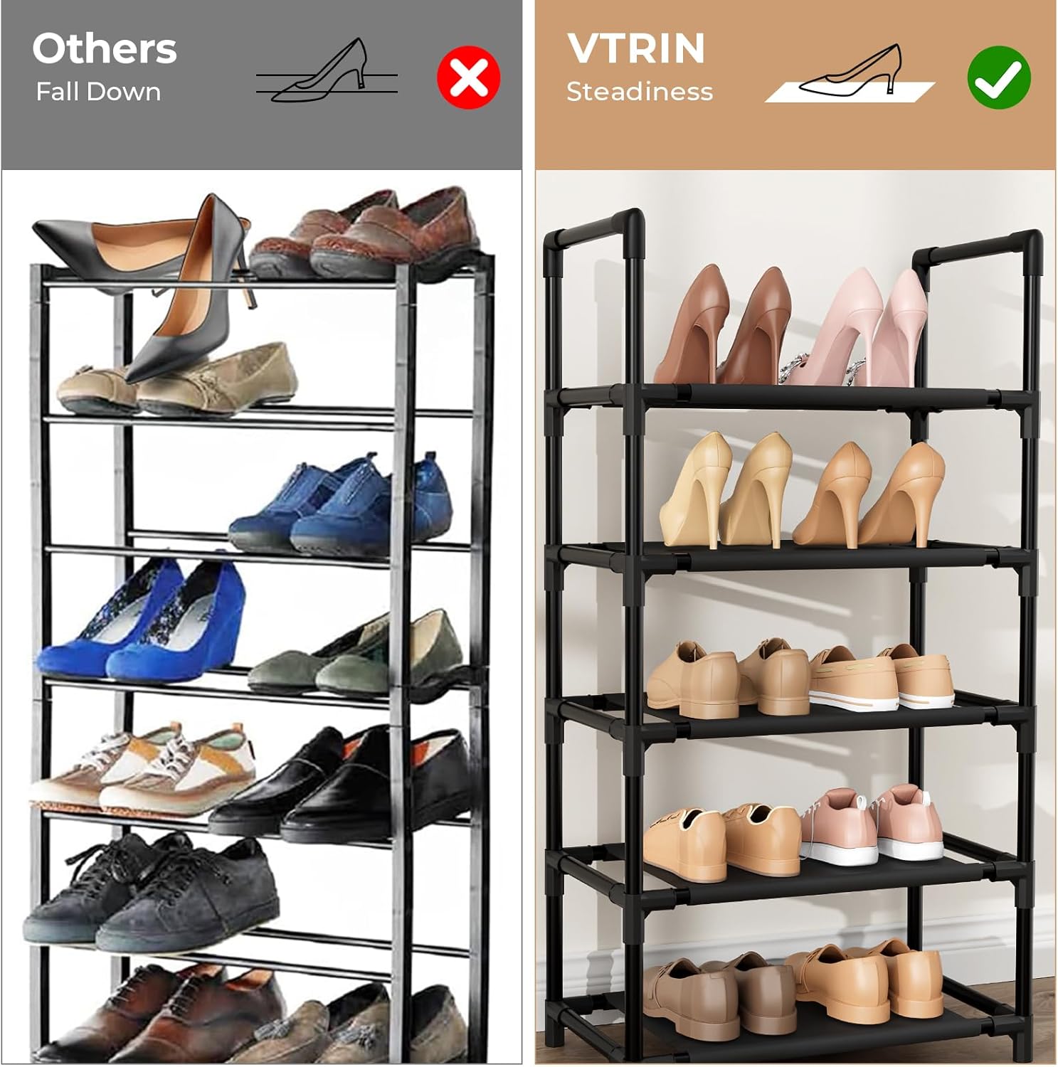 VTRIN 10 Tier Tall Shoe Rack with 18 Hooks