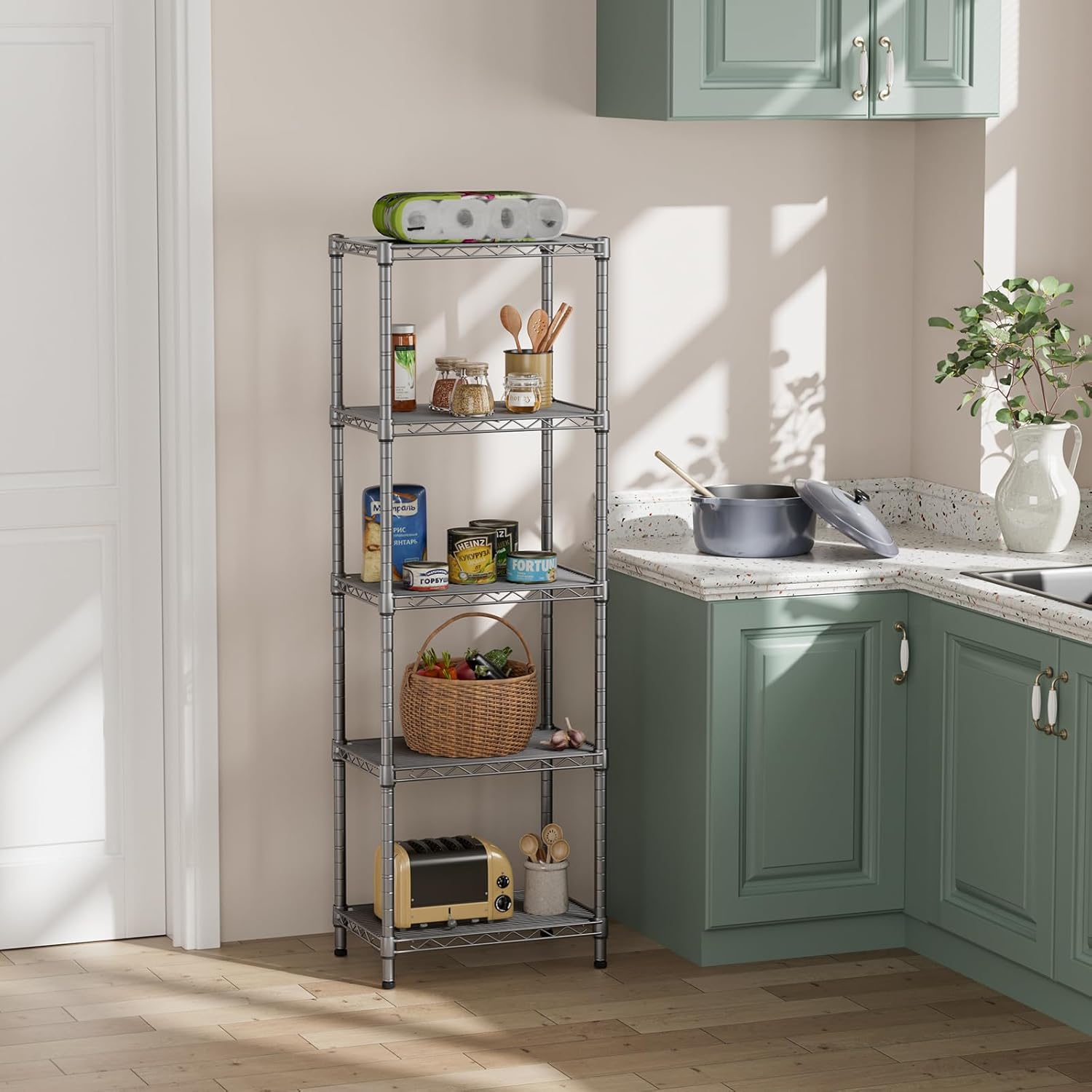 SINGAYE 5 Tier Adjustable Wire Shelf Unit Gray