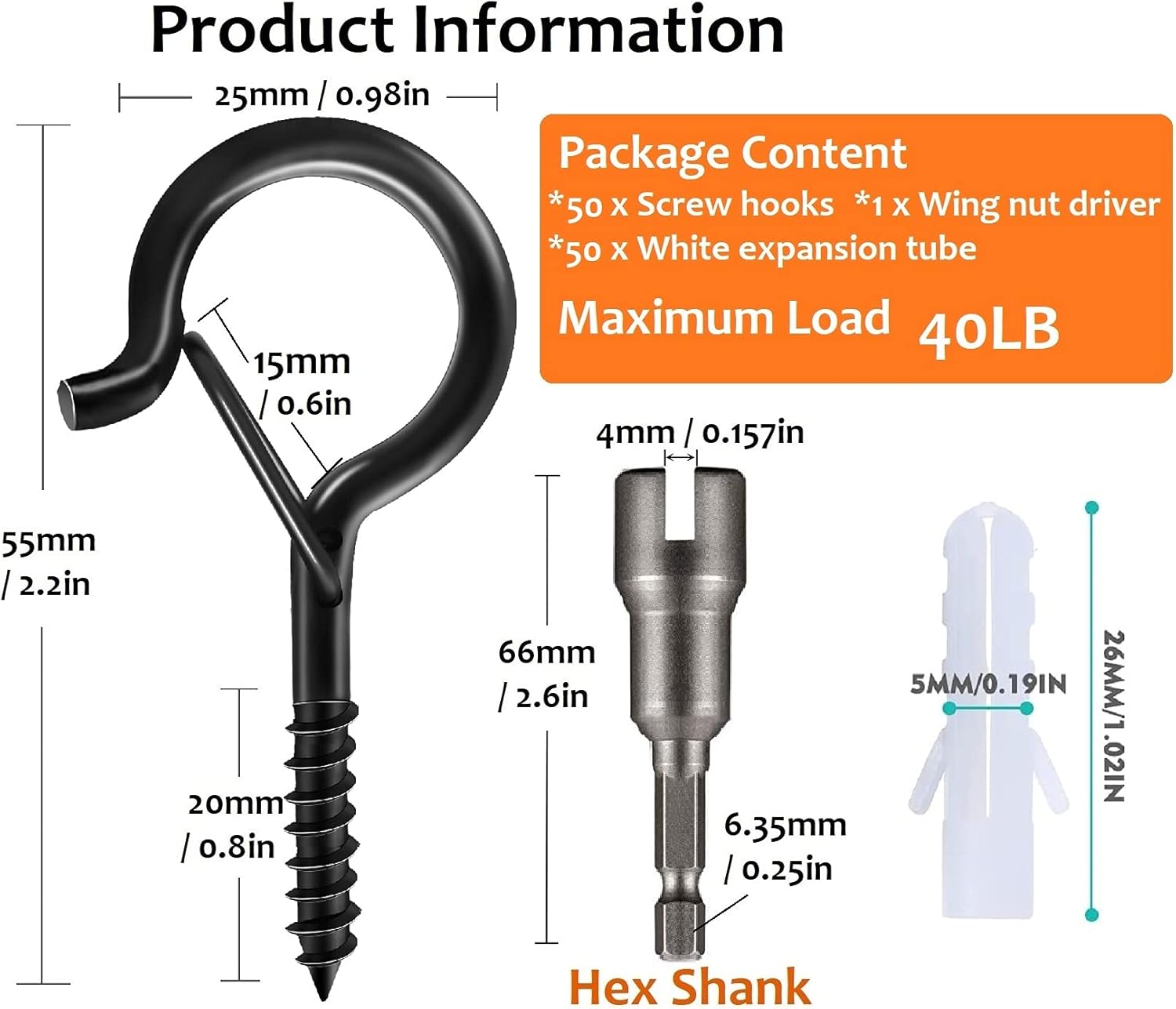 50 PCS Q-Hanger Screw Hooks with Safety Buckle Design