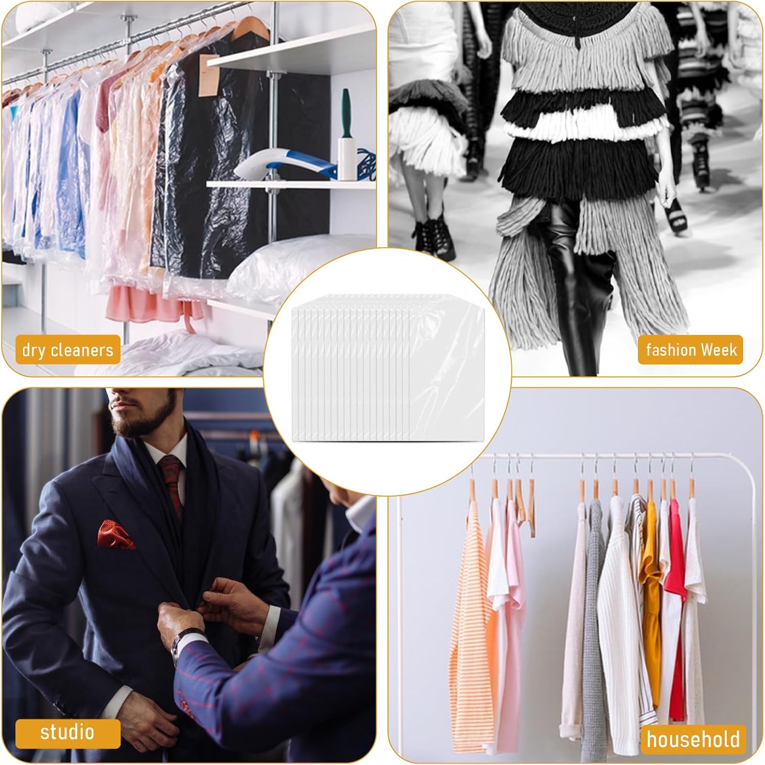 20 Pack Clear Clothes Covers for Hanging Garments Plastic Dry Cleaning Bags