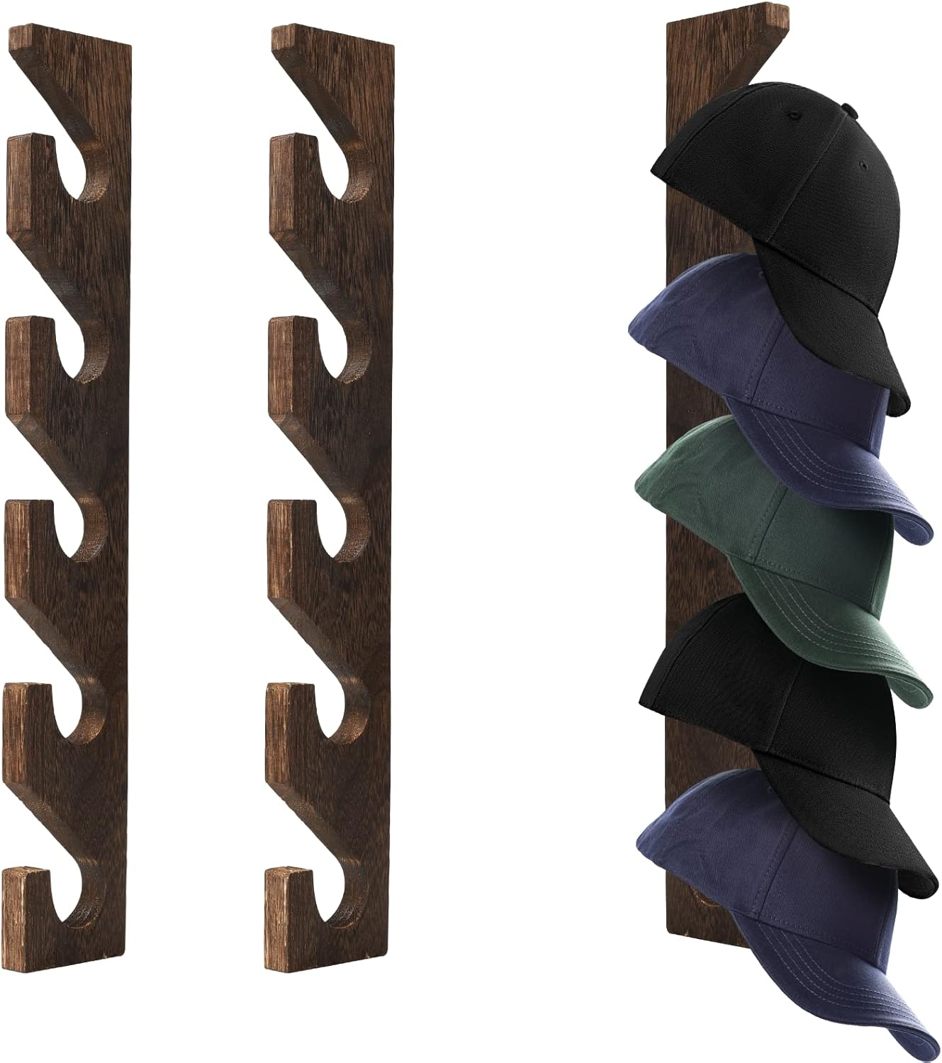2PCS Wall Mounted Wooden Hat Rack for Baseball Caps