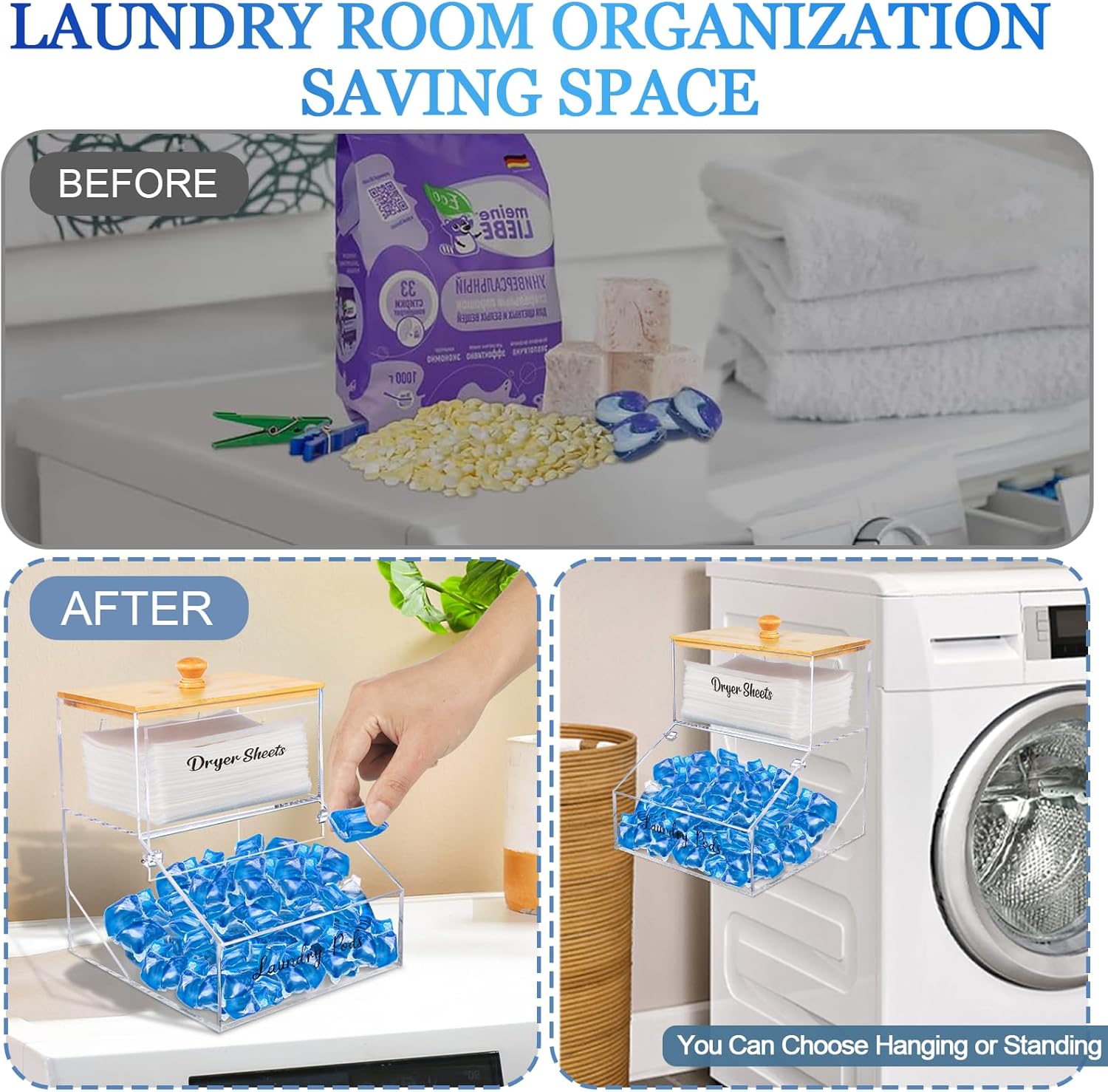 2 In 1 Laundry Pods Container Dryer Sheet Holder
