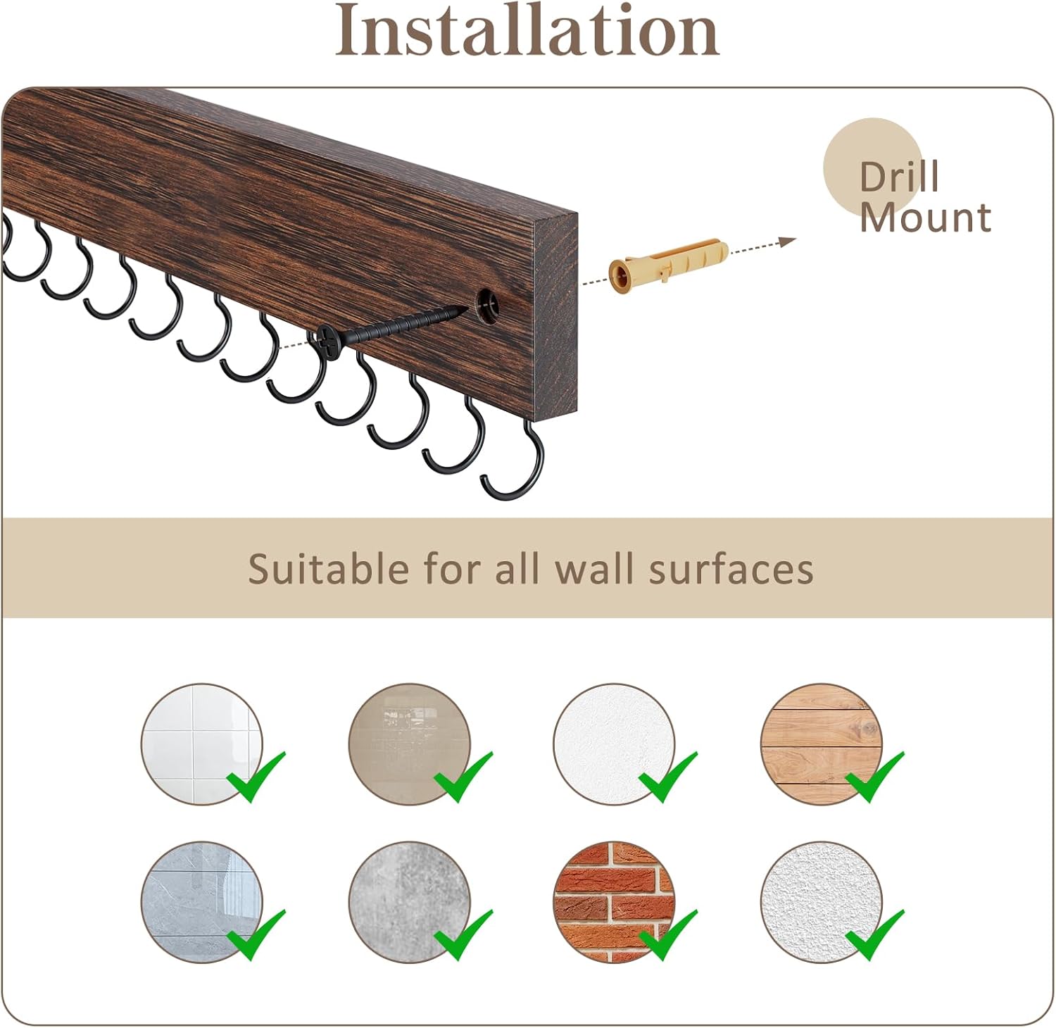 Lolalet Wooden Necklace Holder Wall Mount with 15 Hooks