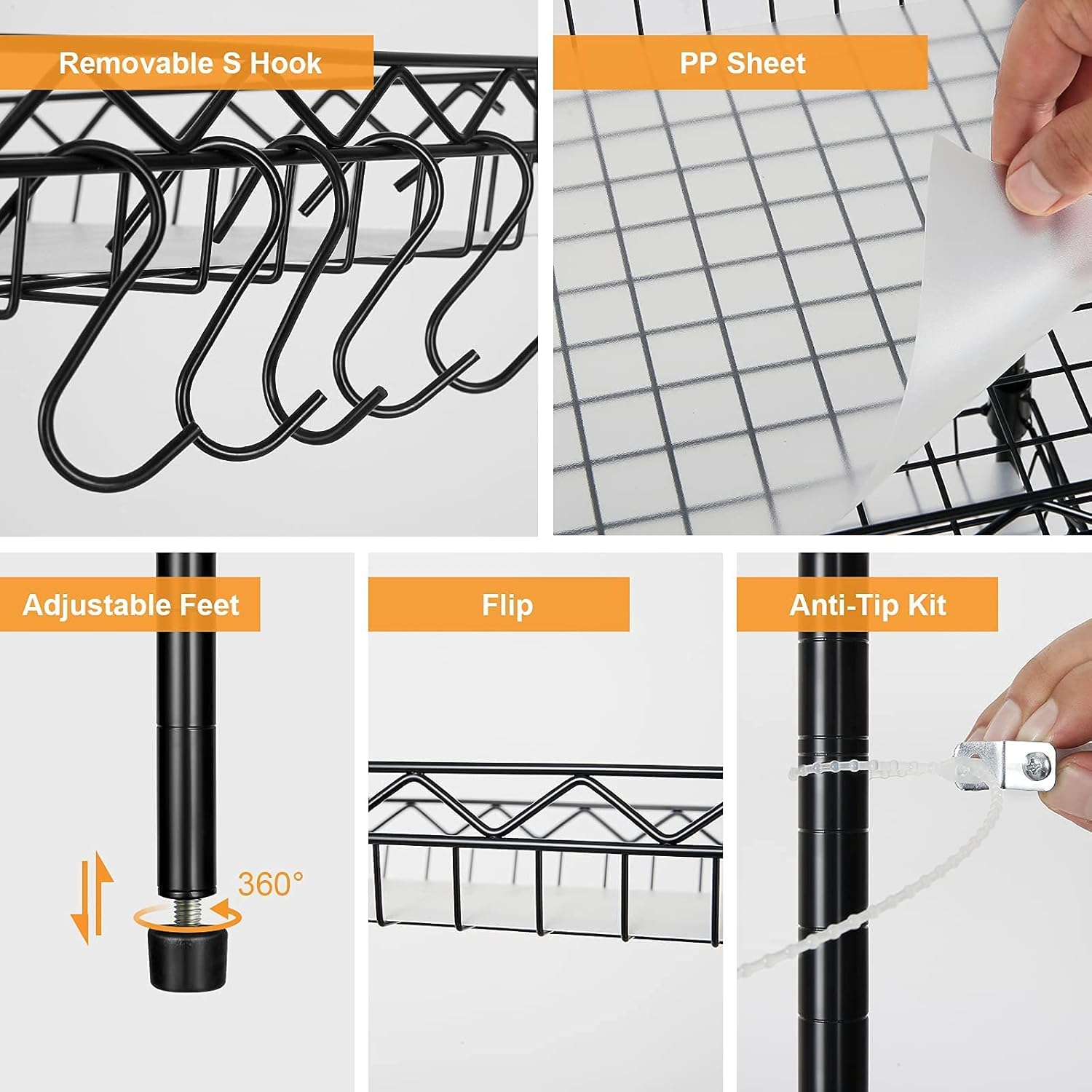 4-Tier Wire Shelving Unit with Baskets Black