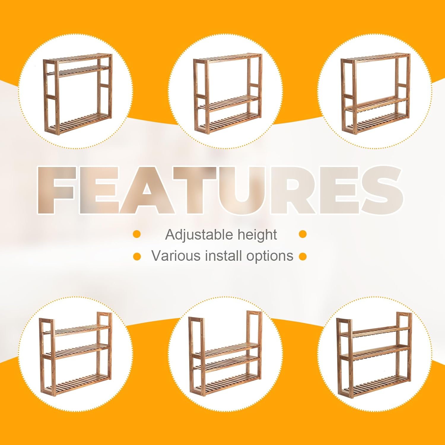 3 Tier Solid Wood Shelf with Adjustable Layers