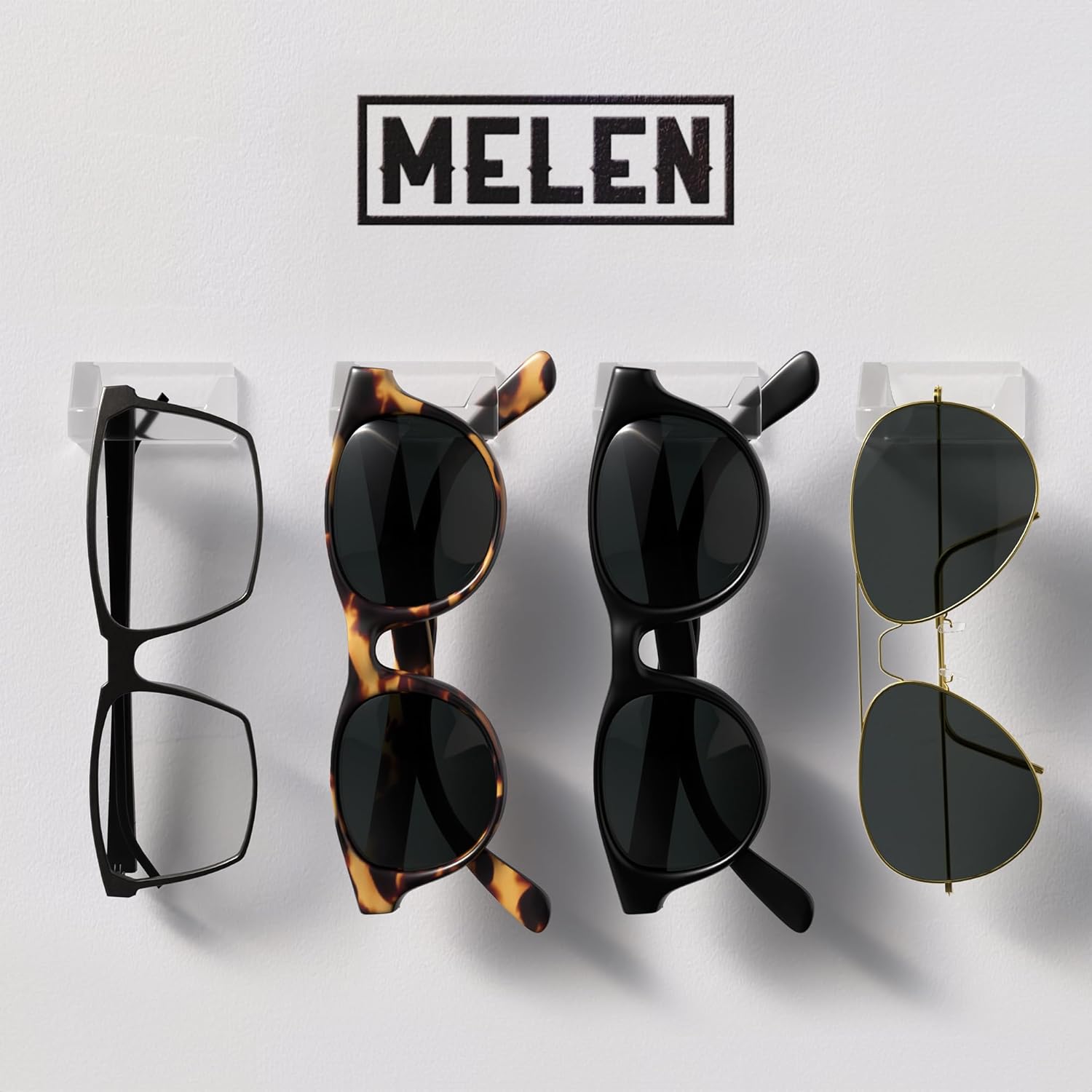 MELEN Adhesive Sunglass Wall Organizer 8-Pack - Clear