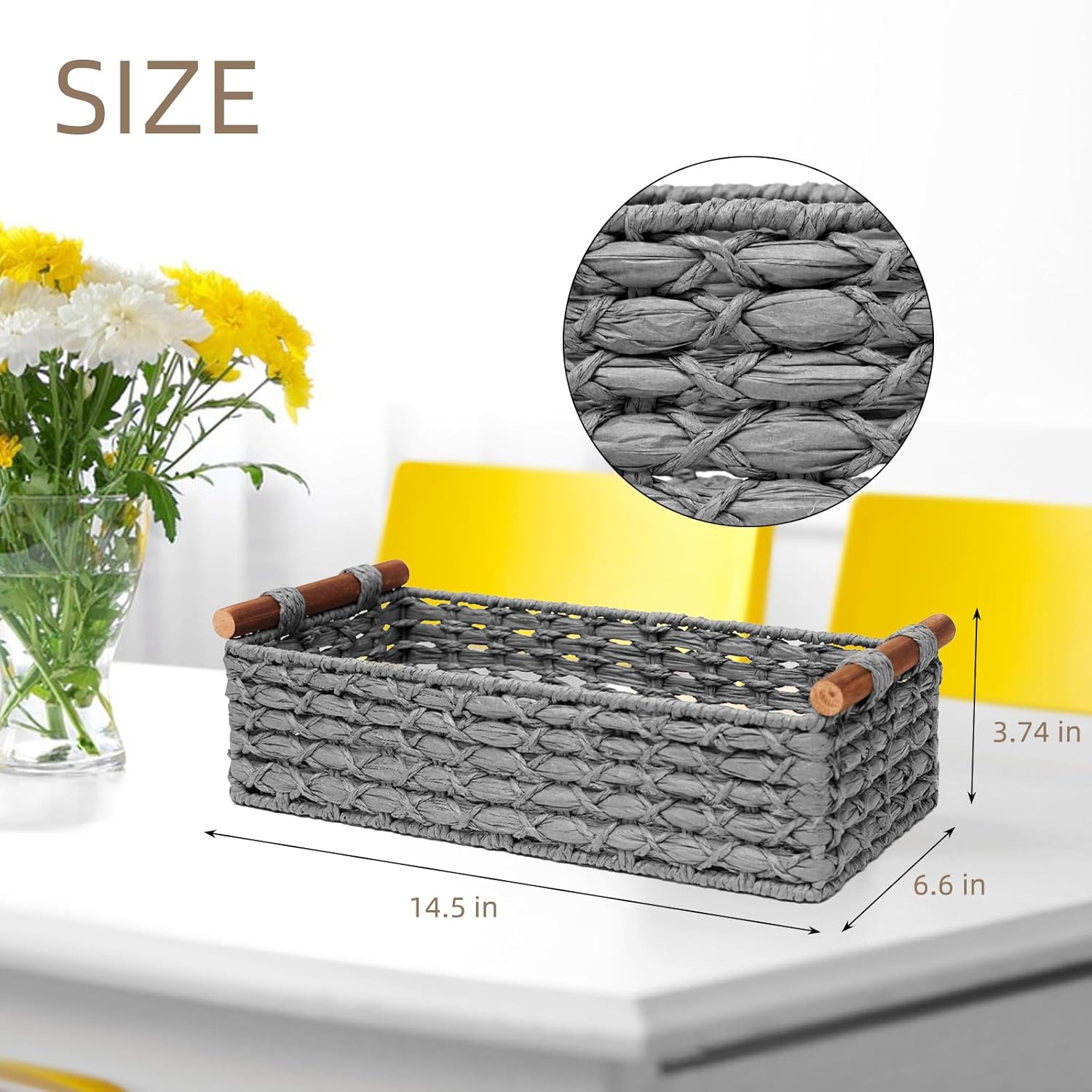 Handmade Wicker Storage Basket with Handle - Light Grey