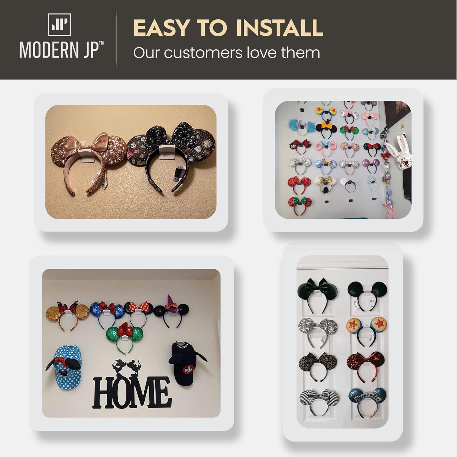 Modern JP Adhesive Hooks for Disney Ears 8-Pack - USA Patented White