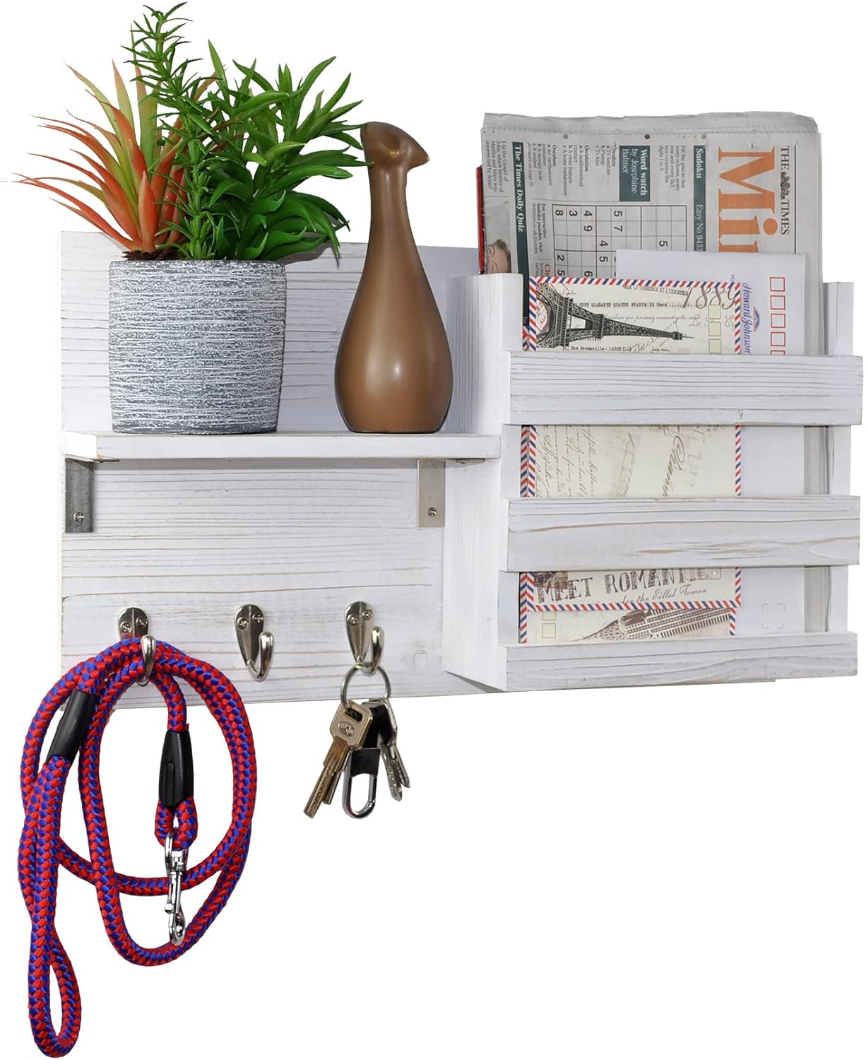 Spiretro Wall Key Hooks Holder with Mail Sorter and Floating Shelf