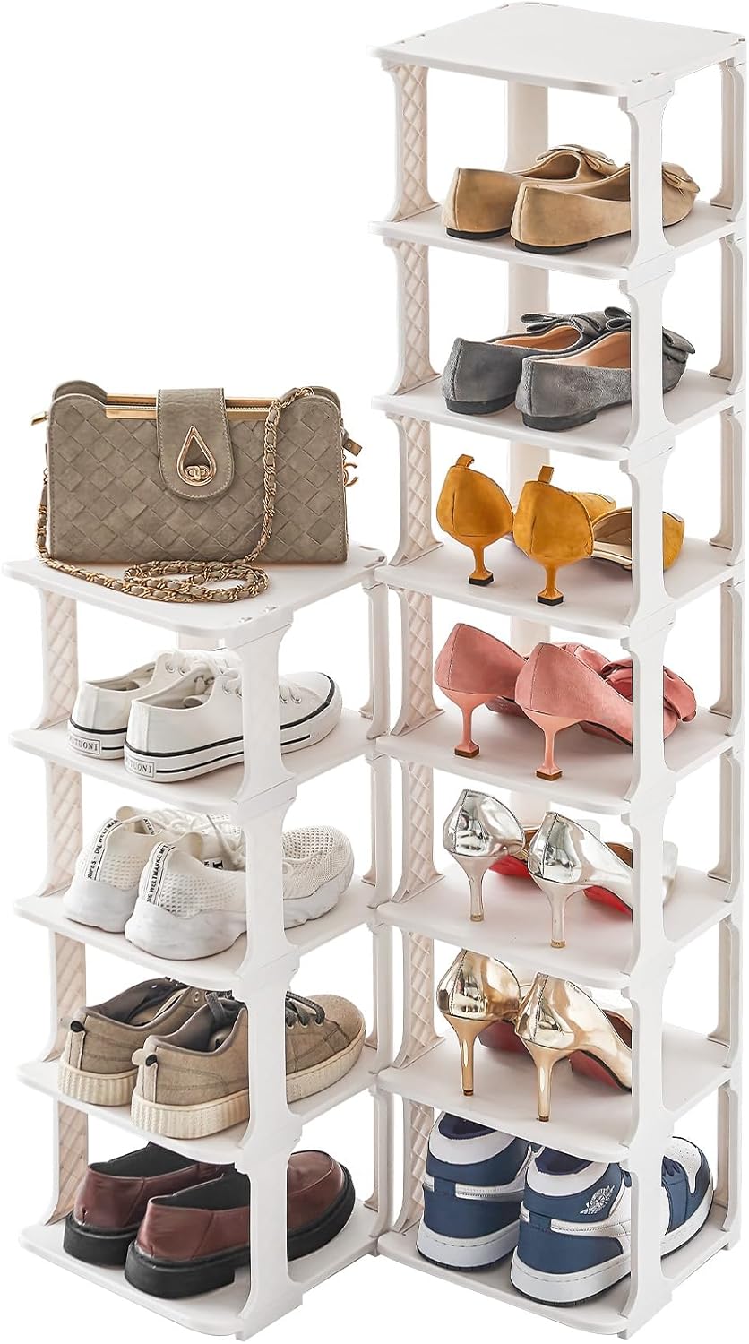 5 Tier Shoe Rack Organizer for Closet Storage Narrow Vertical Free Standing Beige