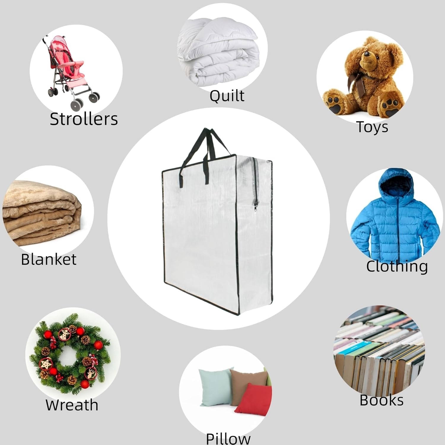 5 Pack Clear Storage Bags with Handles and Zippers