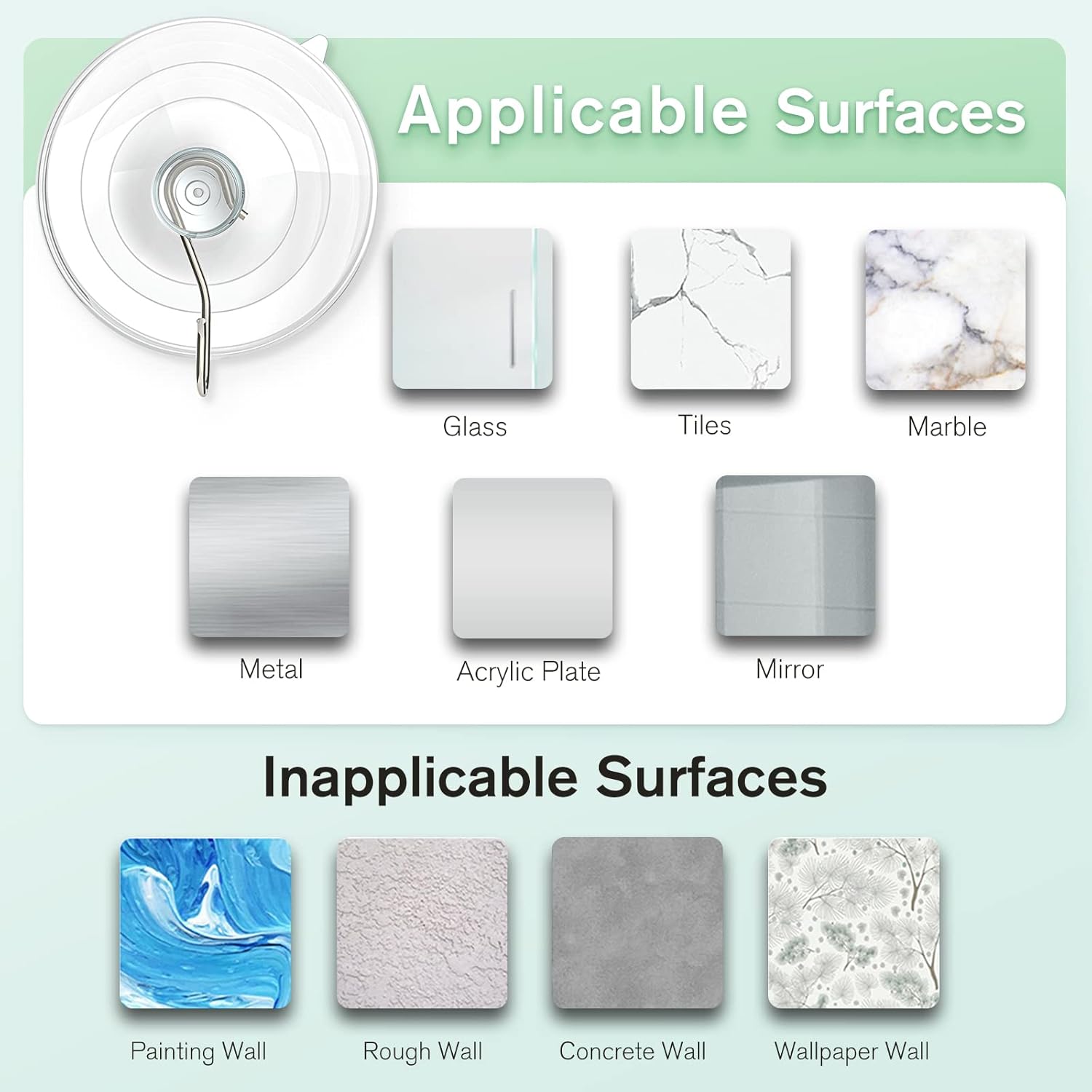 VISV 25 Inch Clear Suction Cup Hooks 10 Pcs