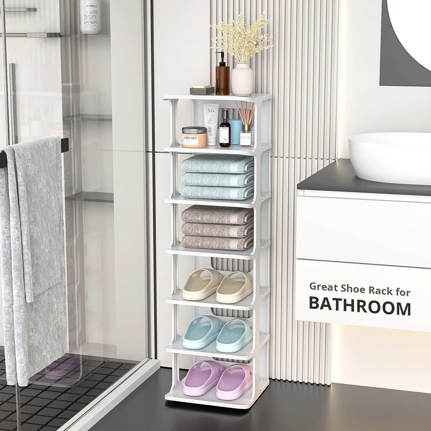 ZOINLIY Stackable Shoe Organizer for Small Spaces Grey Free Standing Rack