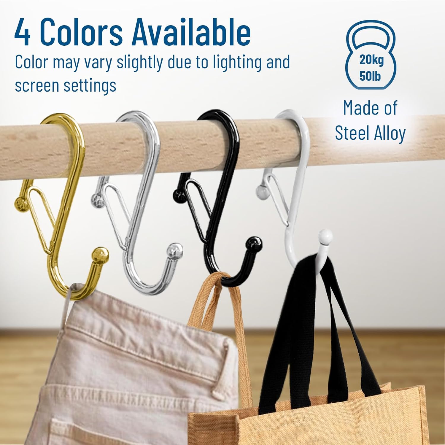 10-Pack Silver S Hooks with Safety Buckle