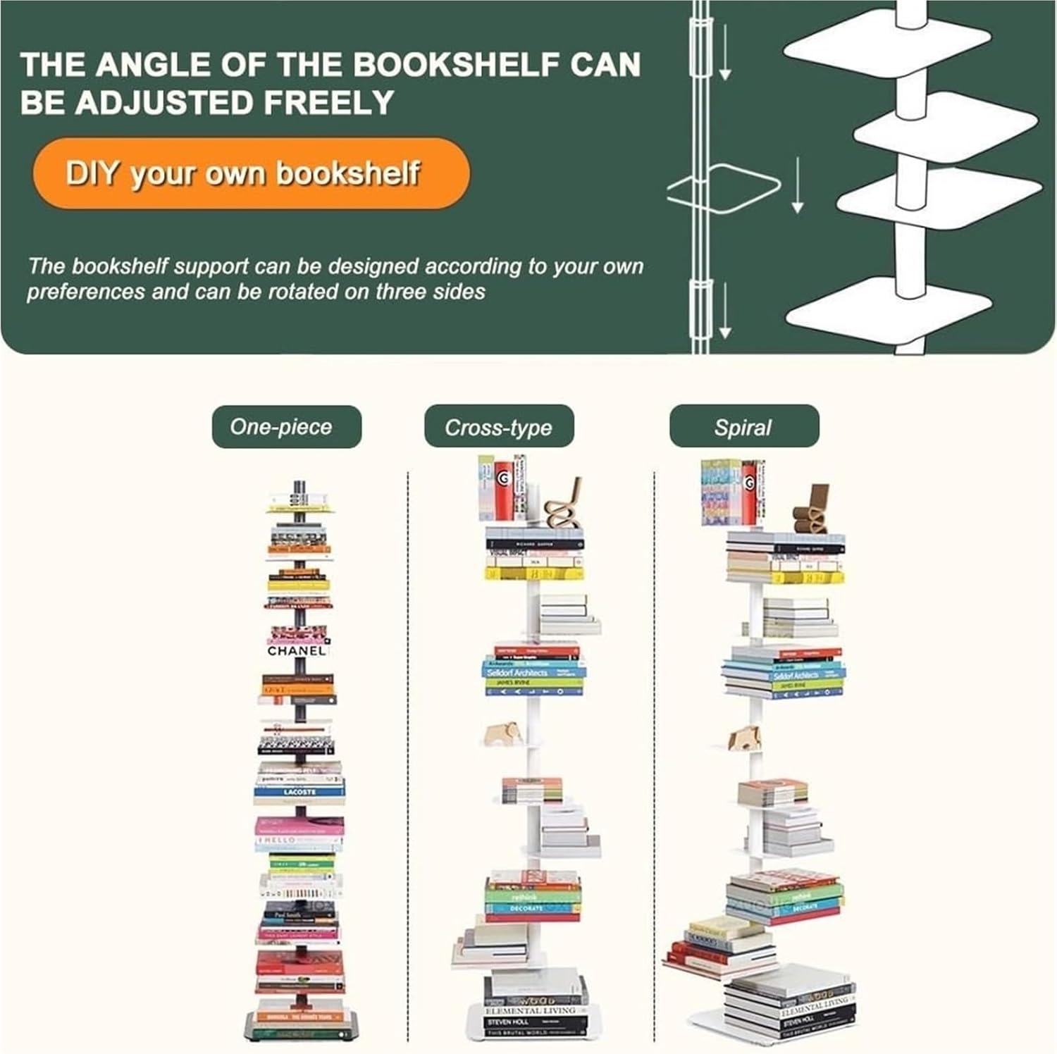 9-Tier Adjustable Carbon Steel Vertical Bookshelf Corner Display Shelf for Home Office Living Room Orange