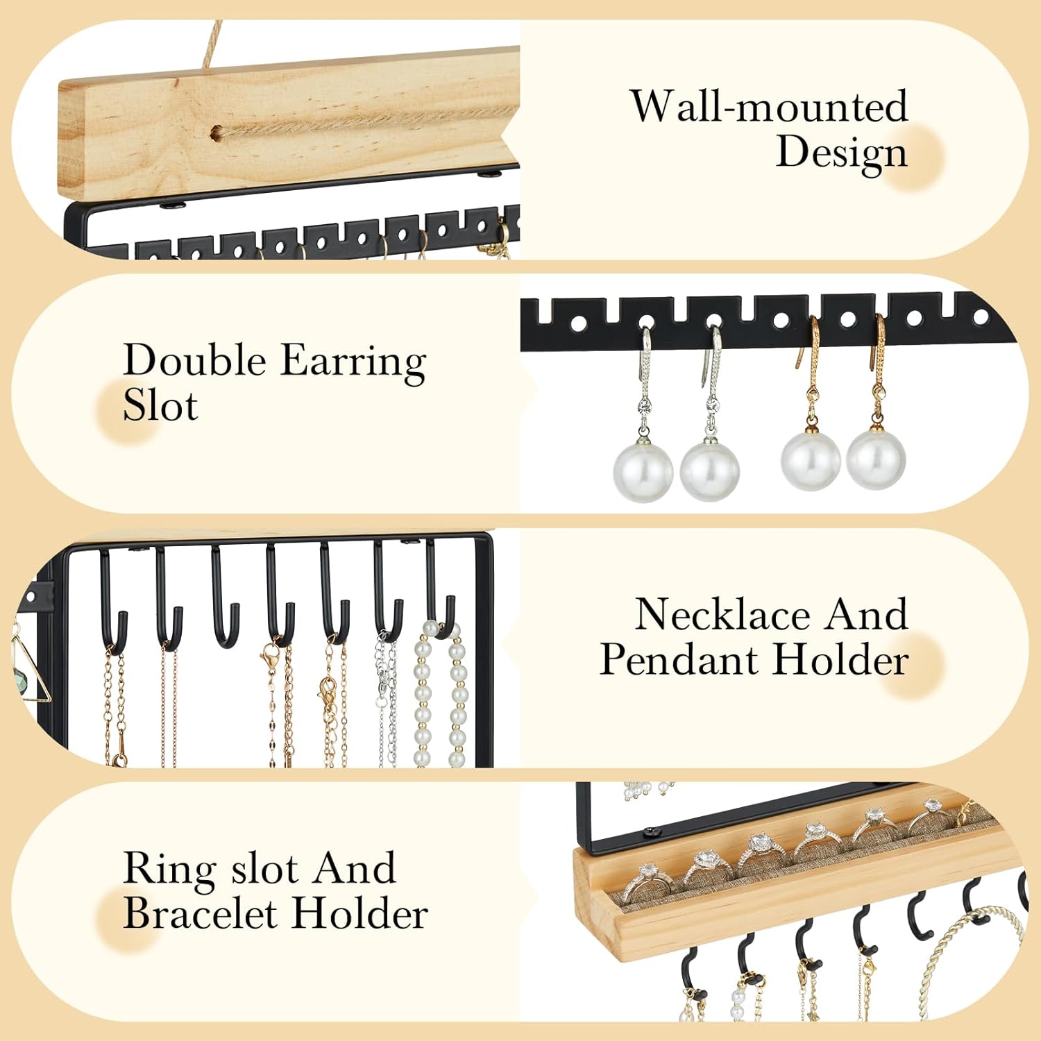 Feyejade 5-Tier Wall Jewelry Organizer Black