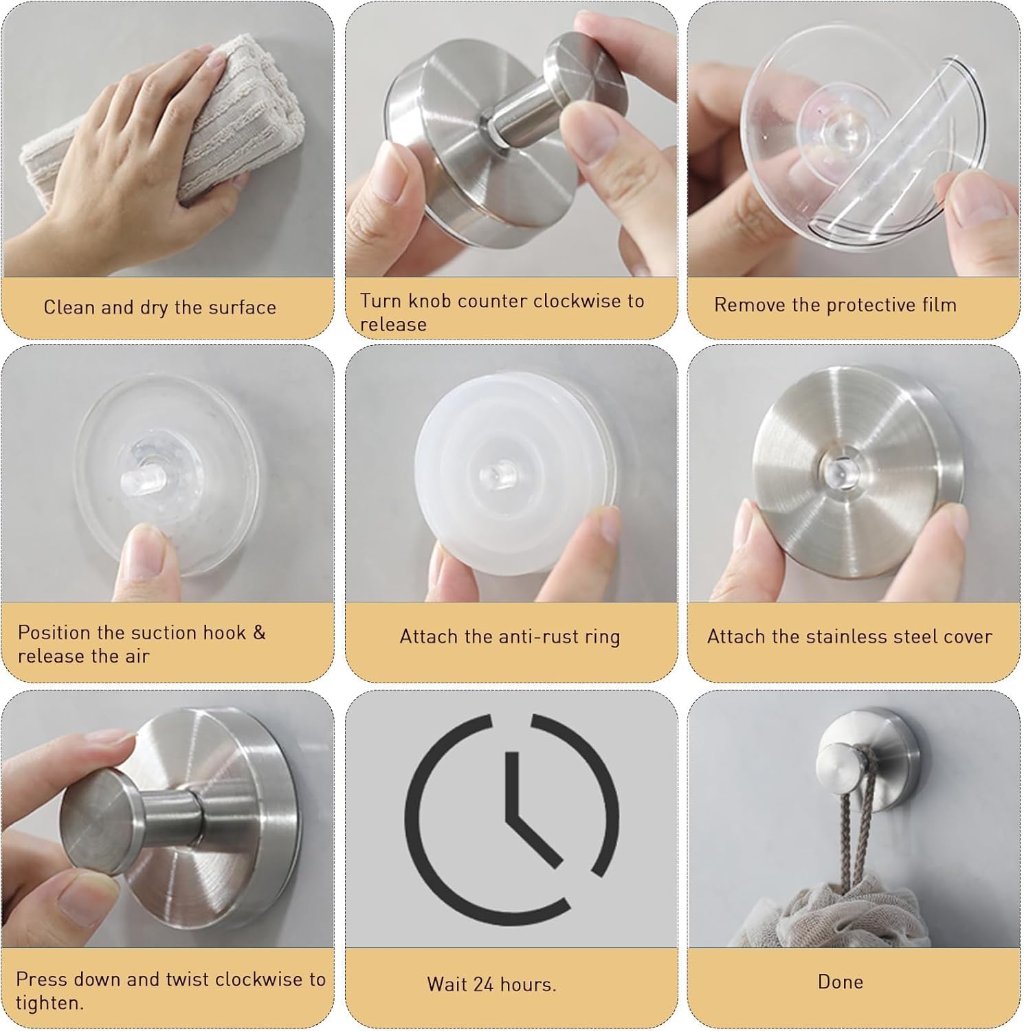 Stainless Steel Suction Cup Hooks for Shower 3-Pack Gold