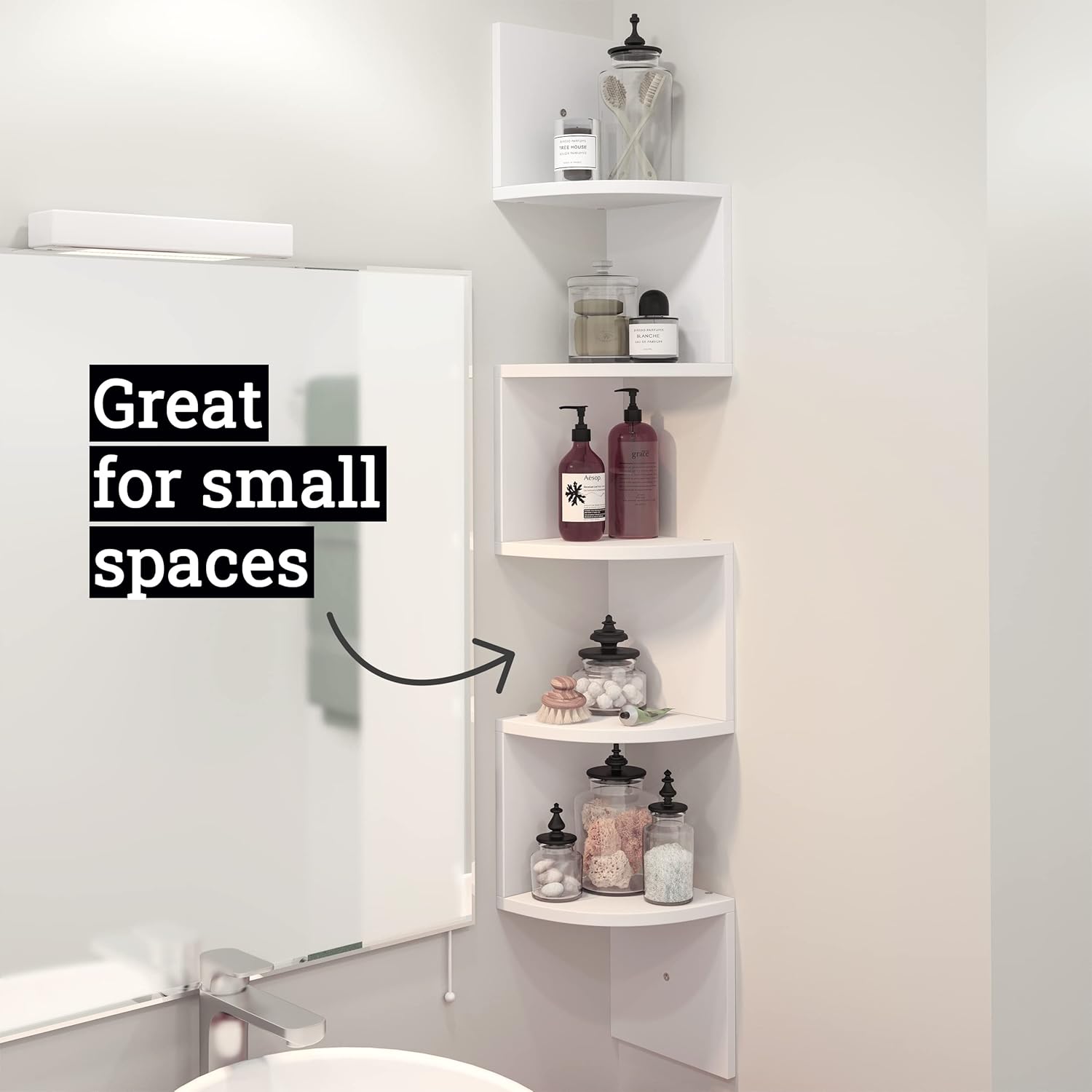 Greenco 5-Tier Floating Corner Shelves Rustic White