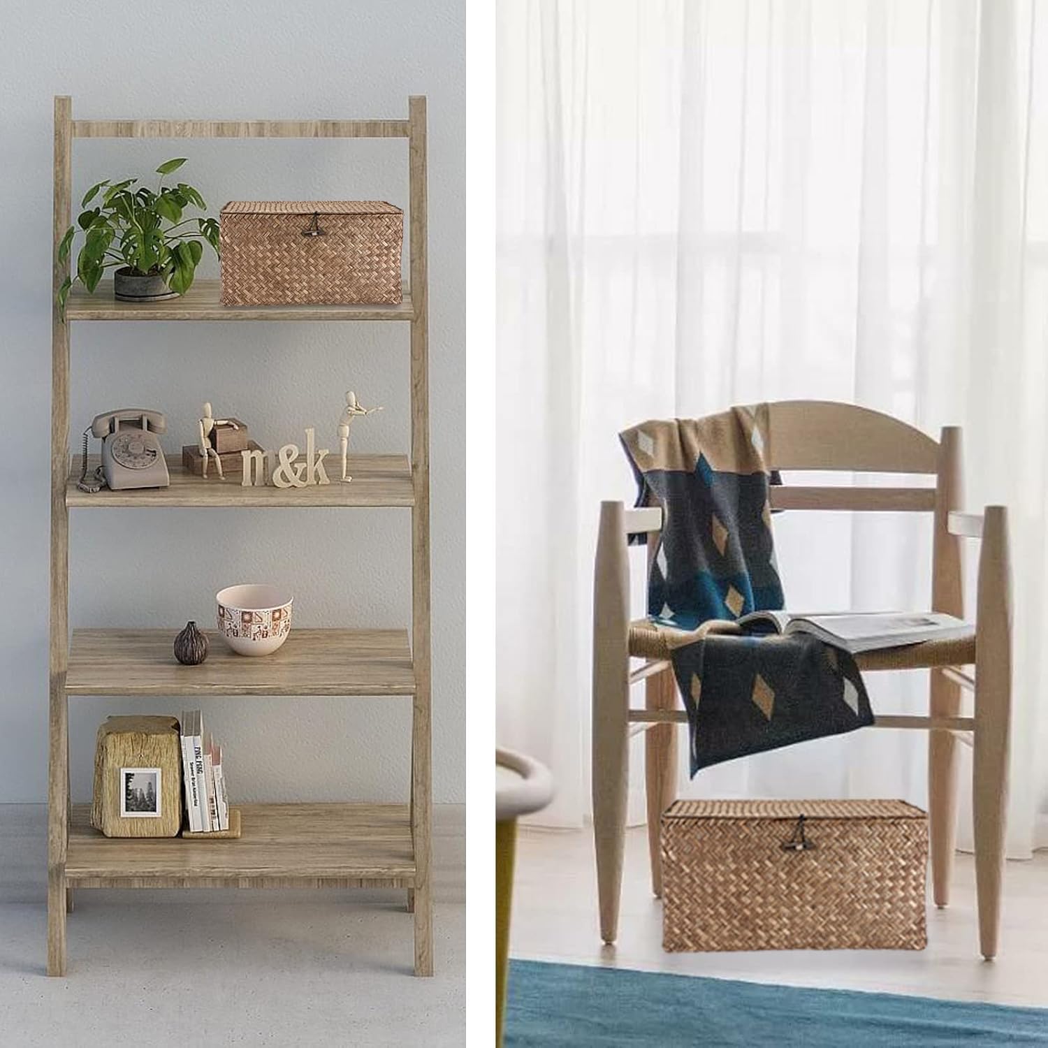 Hipiwe Wicker Shelf Basket with Lid Storage Bin