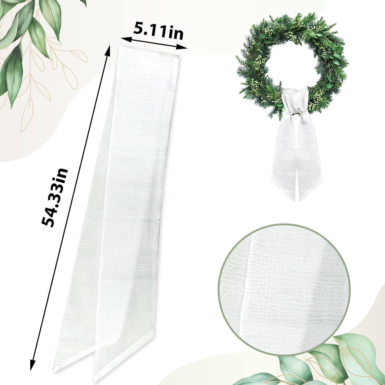 White Seersucker Wreath Sash for Front Door