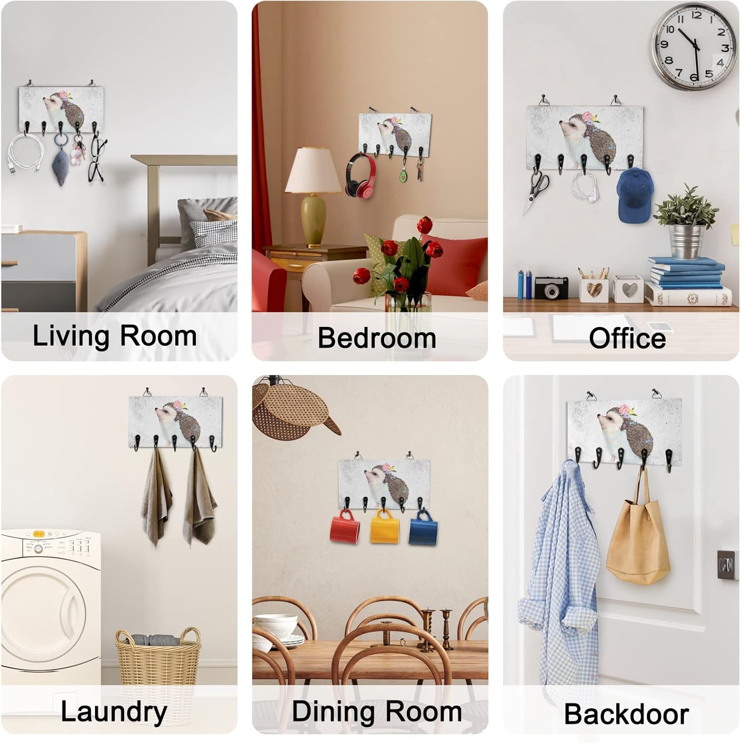 Rustic Wall Key Holder with 5 Hooks for Entryway and Hallway