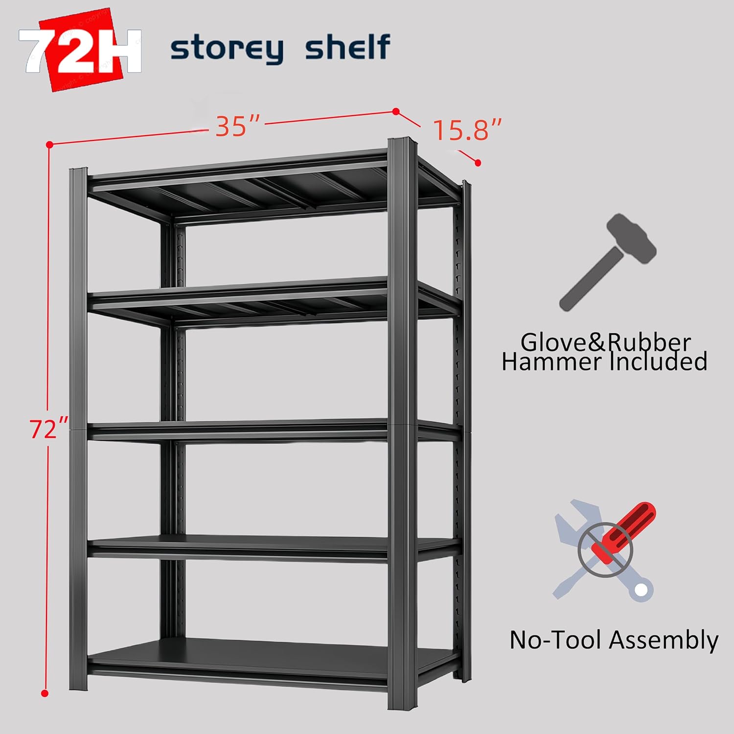 5-Tier 35 W x 158 D x 72 H Heavy Duty Garage Shelving Unit