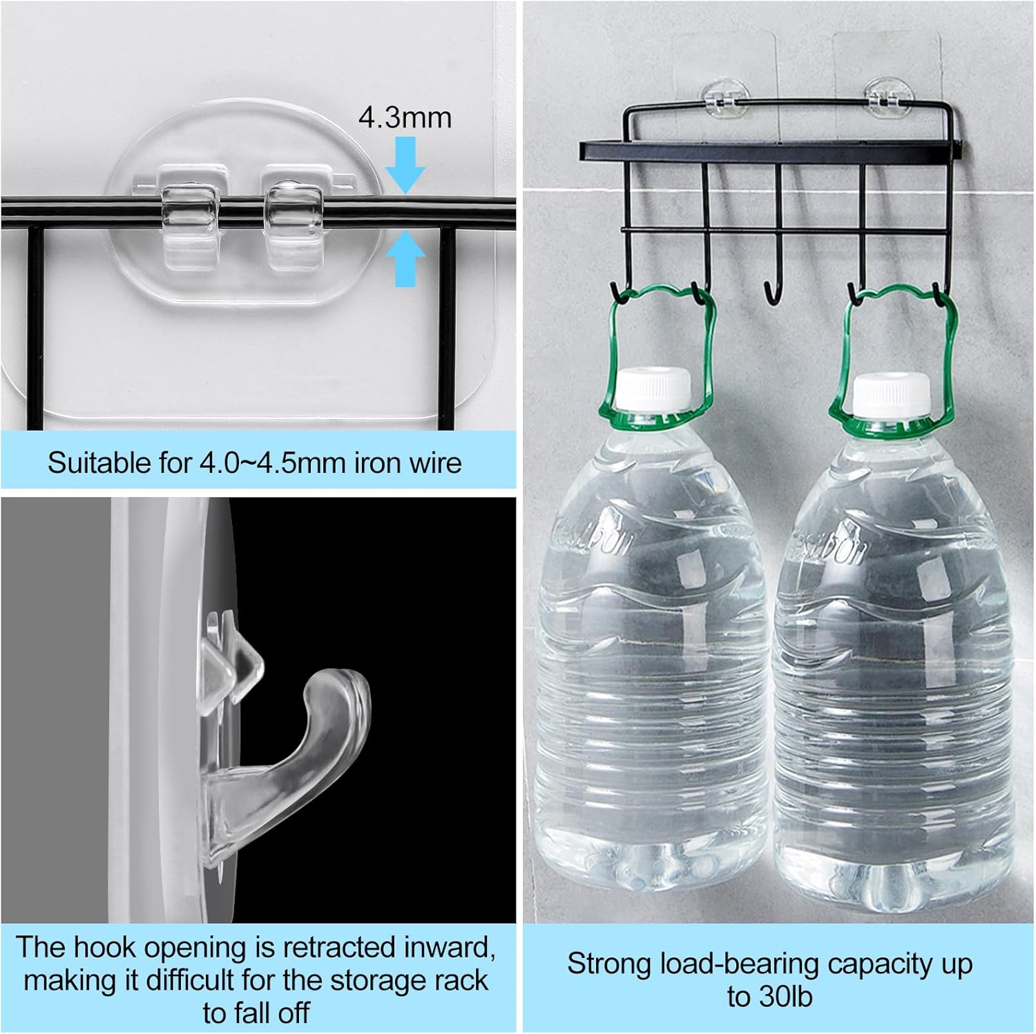 Vivinin 15 Pack Shower Caddy Adhesive Hooks No Drilling