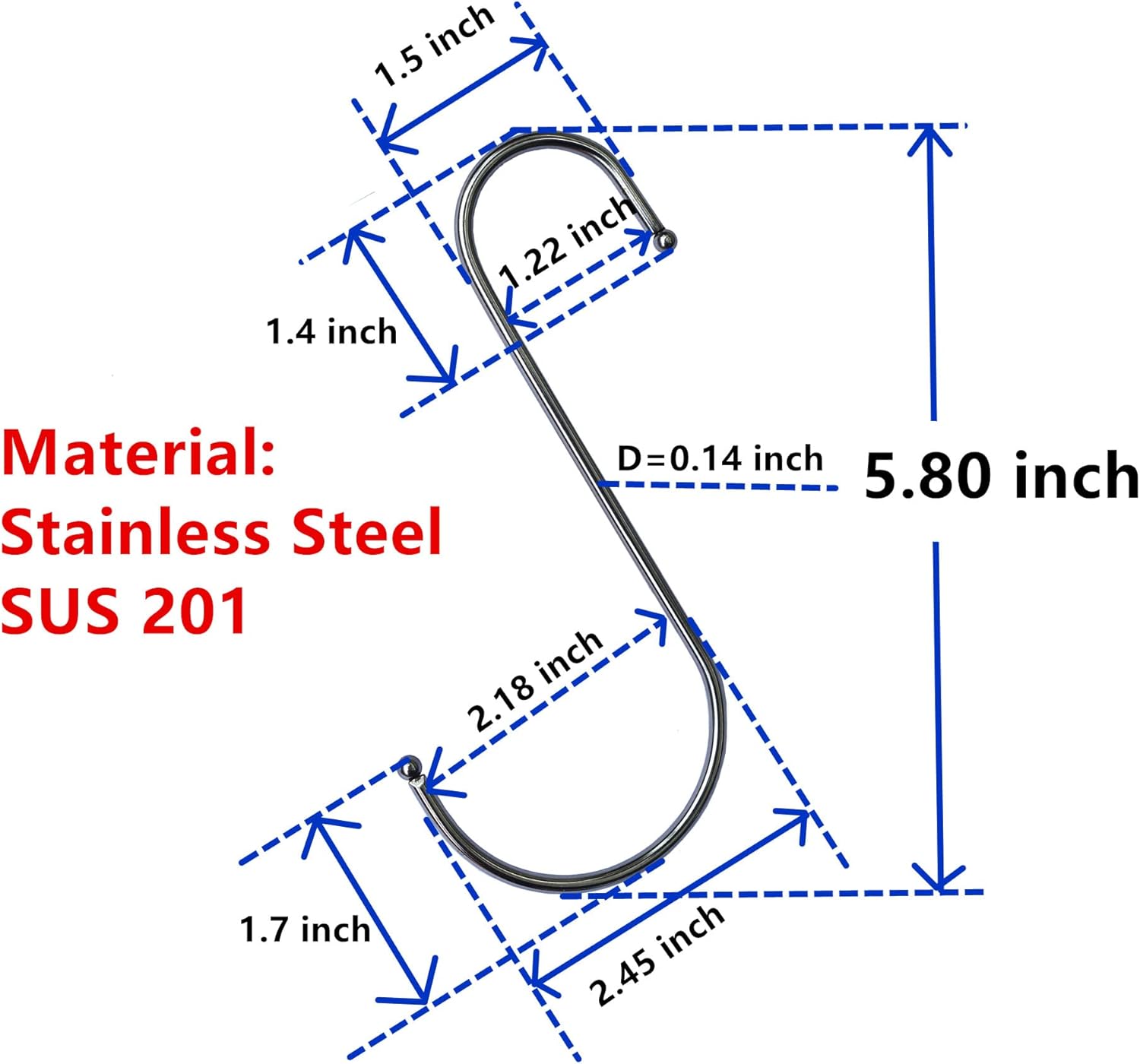 Stainless Steel S Hooks 12 Pack 6 Inch Rusted Proof